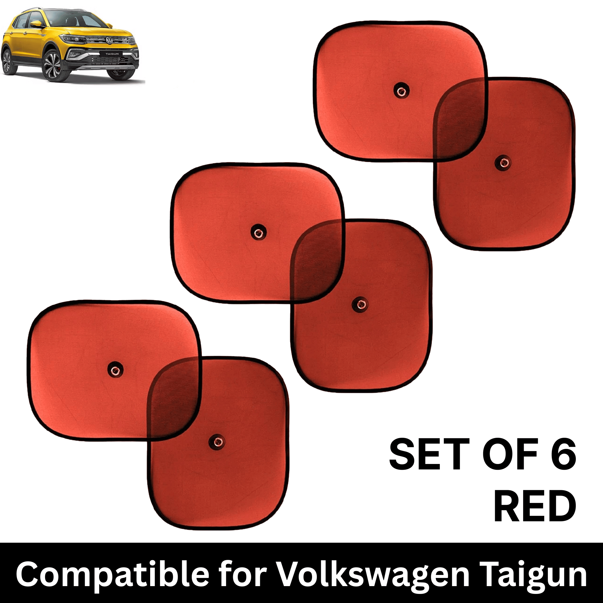 Car Sun Shade for Side Windows (Red, Set of 6) with vaccum Suction Cups for Volkswagen Taigun Car Sun Shade for Side Windows (Red, Set of 6) with vaccum Suction Cups for Volkswagen Taigun