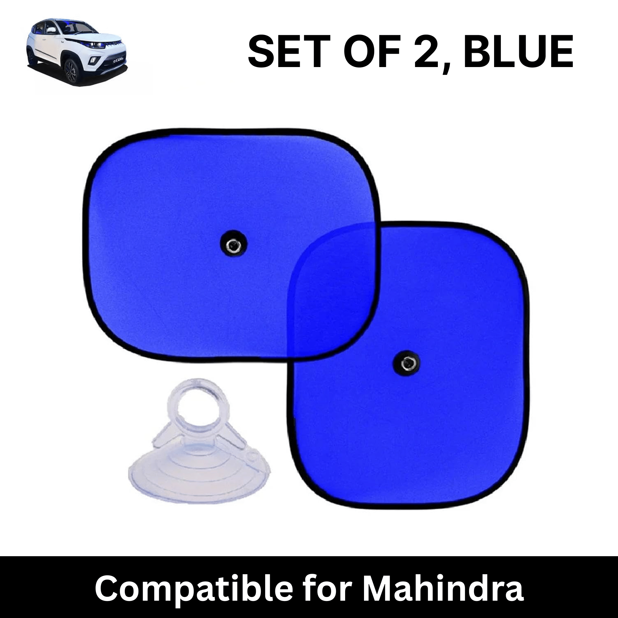     			Car Sun Shade for Side Windows (Blue, Set of 2) with vaccum Suction Cups for Mahindra eKUV100