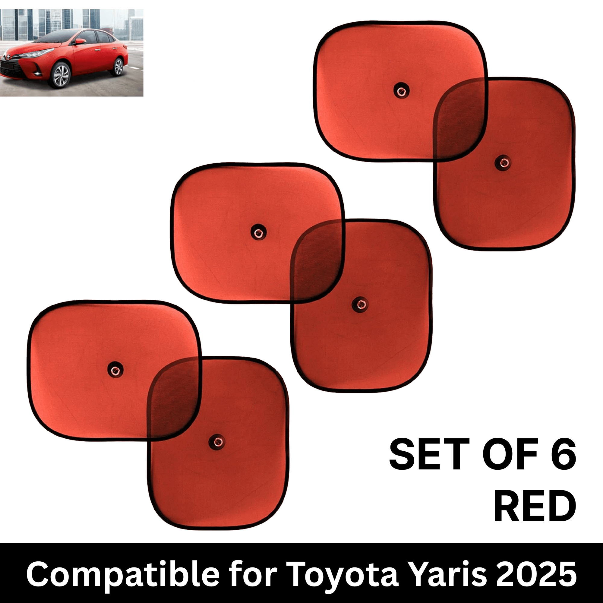     			Car Sun Shade for Side Windows (Red, Set of 6) with vaccum Suction Cups for Toyota Yaris 2025