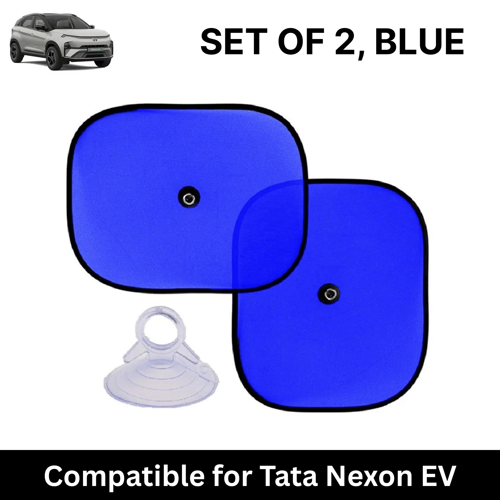     			Car Sun Shade for Side Windows (Blue, Set of 2) with vaccum Suction Cups for Tata Nexon EV