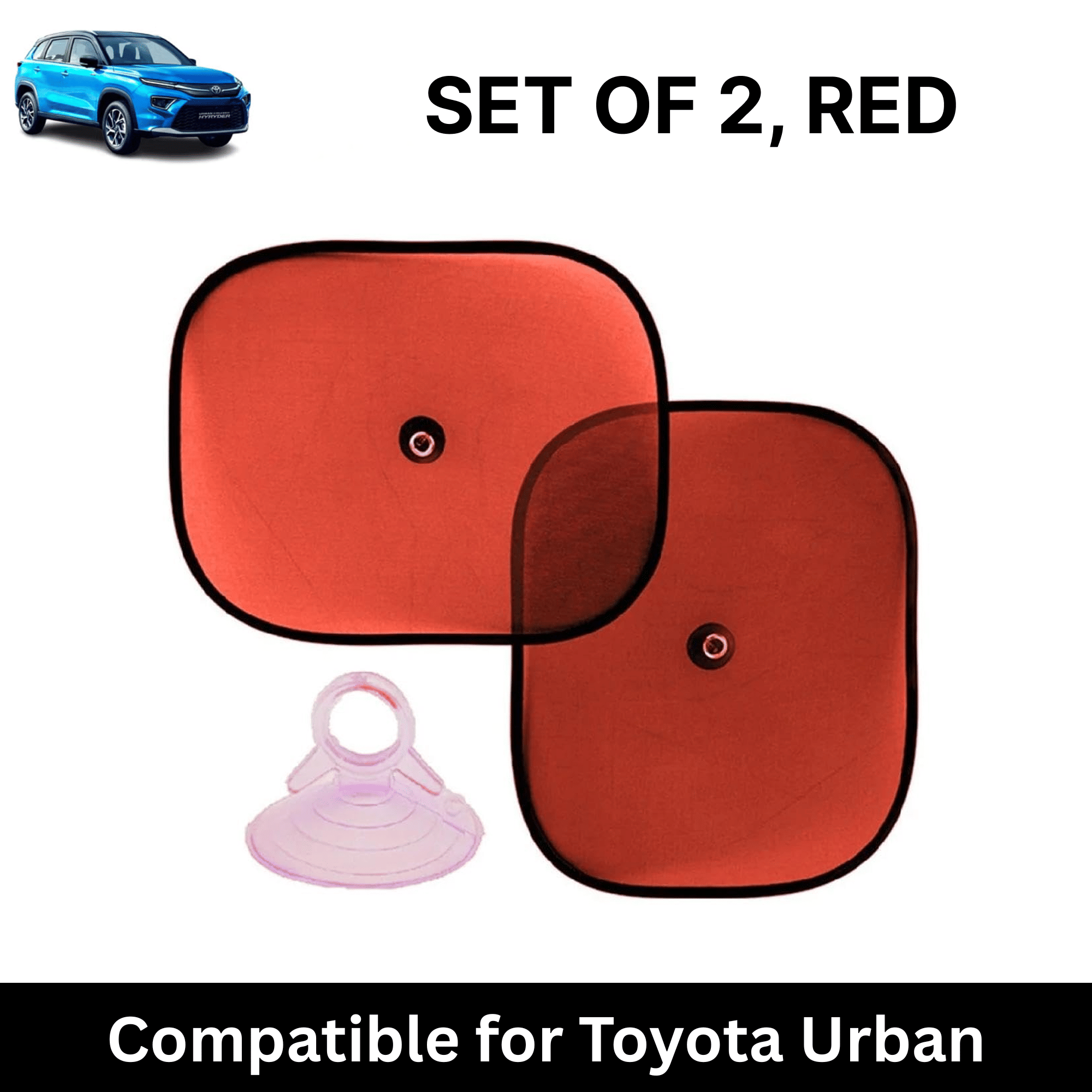     			Car Sun Shade for Side Windows (Red, Set of 2) with vaccum Suction Cups for Toyota Urban Cruiser HyRyder