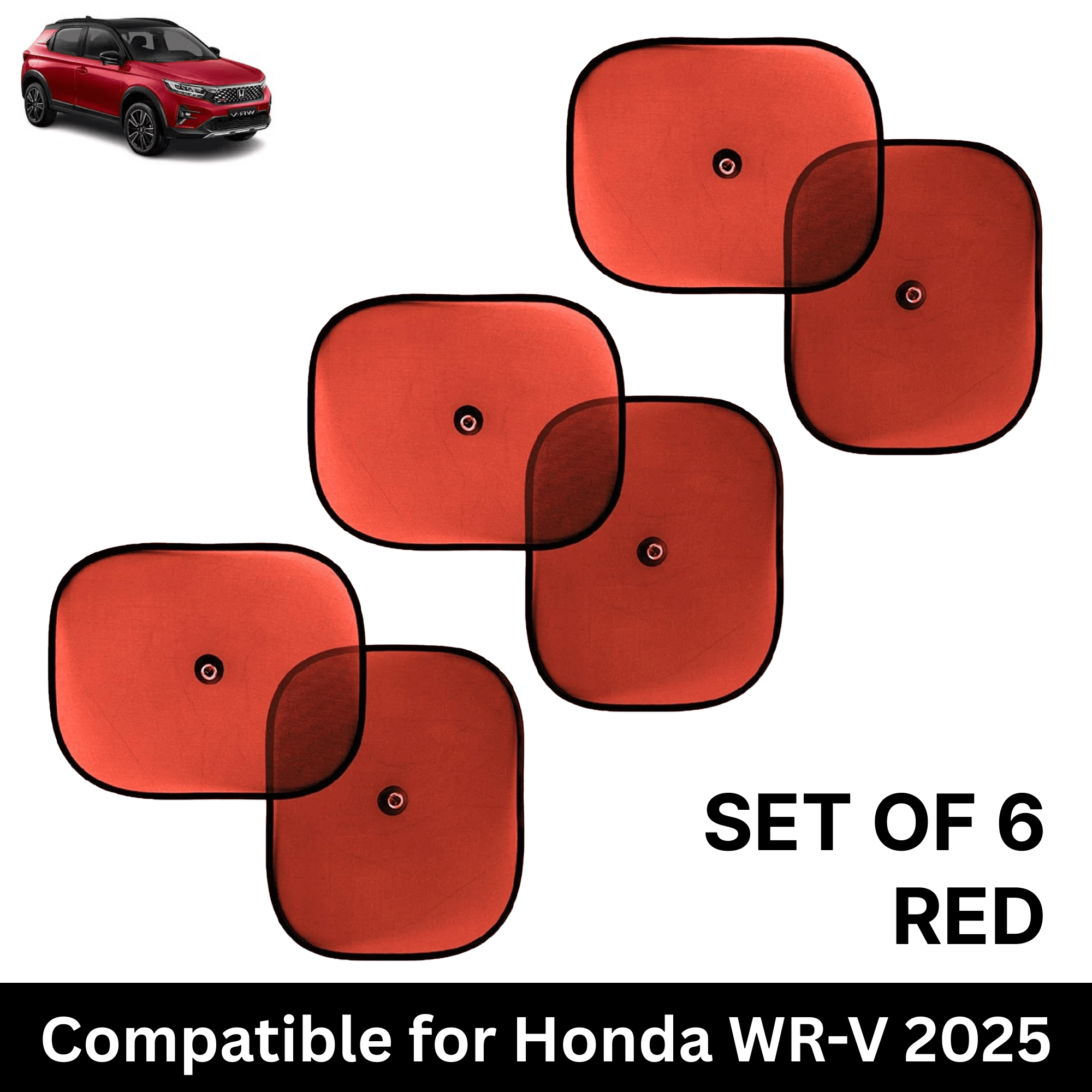     			Car Sun Shade for Side Windows (Red, Set of 6) with vaccum Suction Cups for Honda WR-V 2025