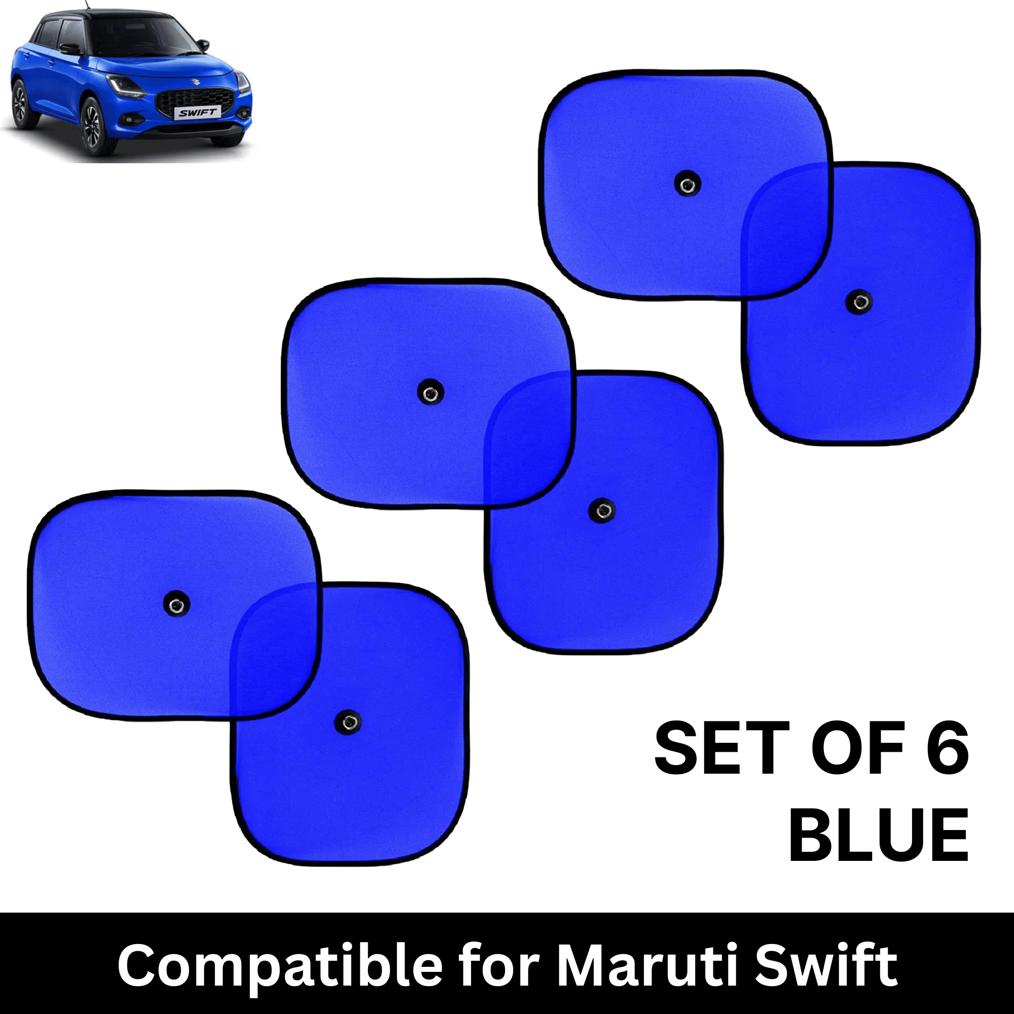     			Car Sun Shade for Side Windows (Blue, Set of 6) with vaccum Suction Cups for Maruti Swift