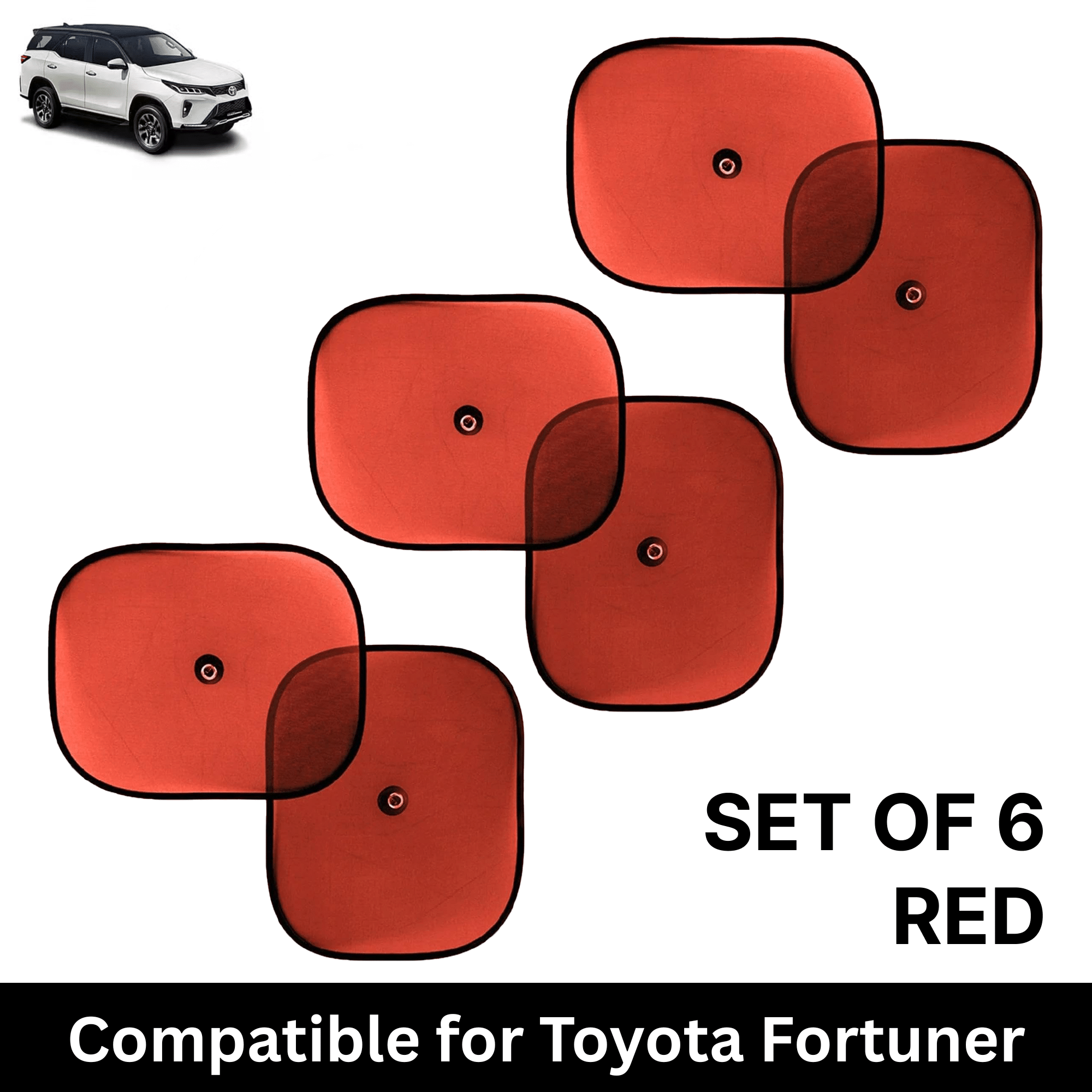 Car Sun Shade for Side Windows (Red, Set of 6) with vaccum Suction Cups for Toyota Fortuner Legender Car Sun Shade for Side Windows (Red, Set of 6) with vaccum Suction Cups for Toyota Fortuner Legender