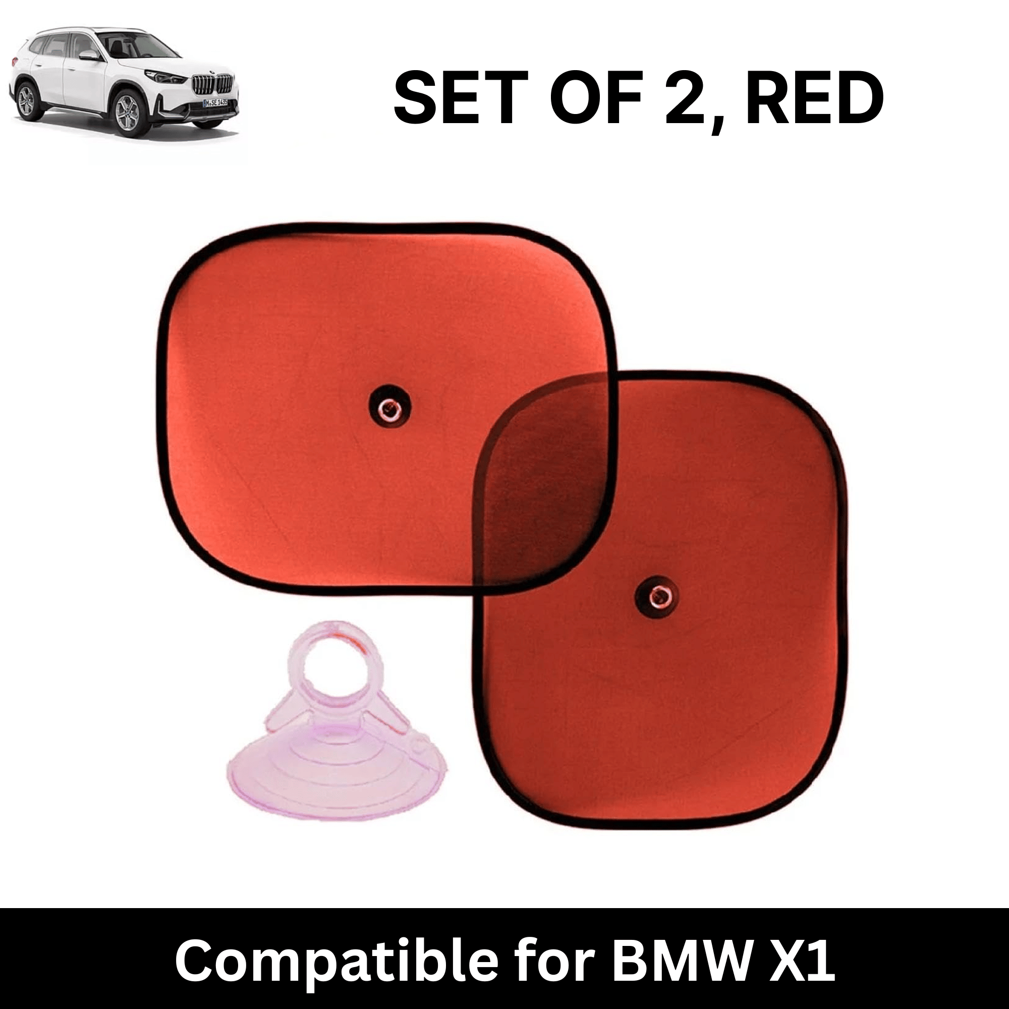     			Car Sun Shade for Side Windows (Red, Set of 2) with vaccum Suction Cups for BMW X1