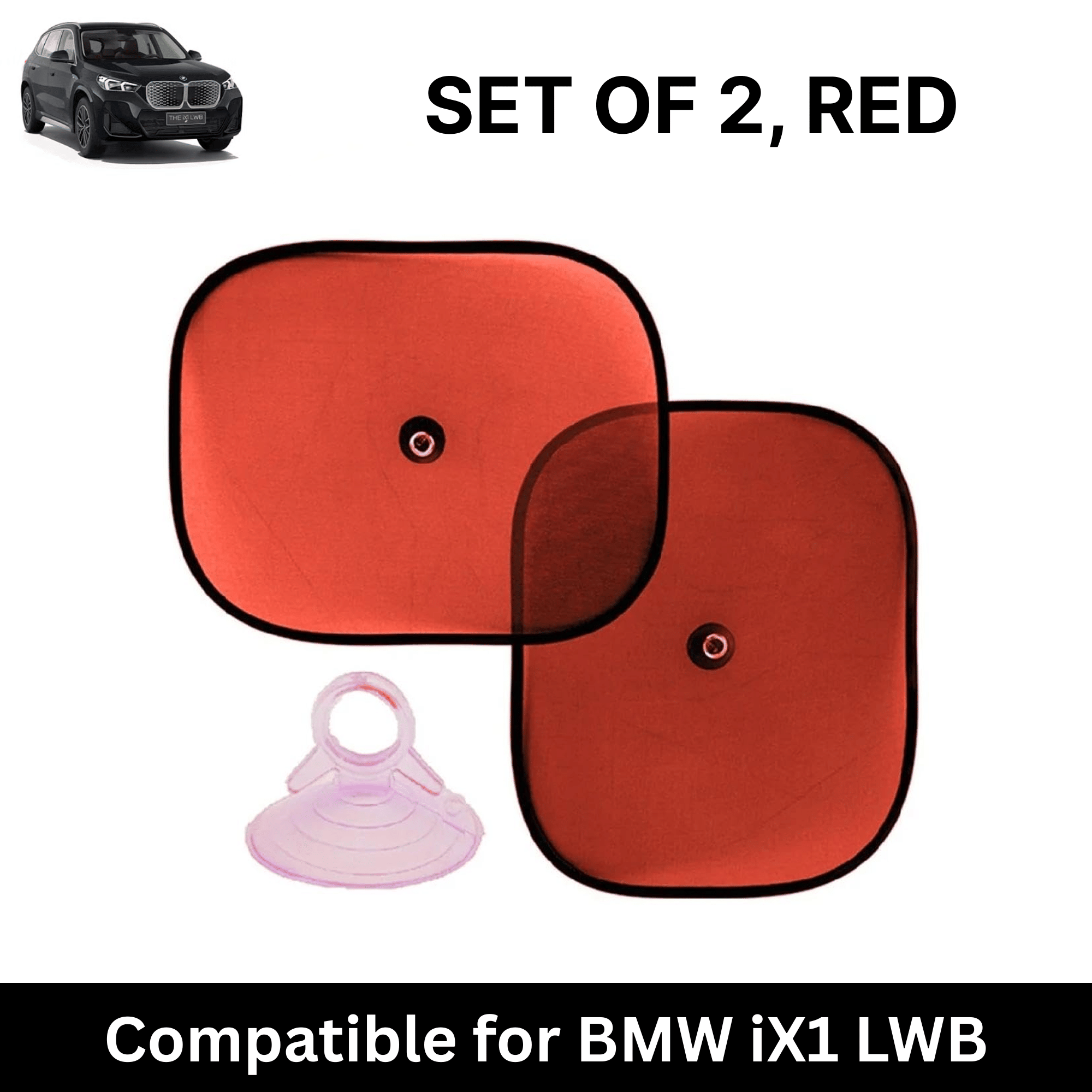 Car Sun Shade for Side Windows (Red, Set of 2) with vaccum Suction Cups for BMW iX1 LWB     			Car Sun Shade for Side Windows (Red, Set of 2) with vaccum Suction Cups for BMW iX1 LWB