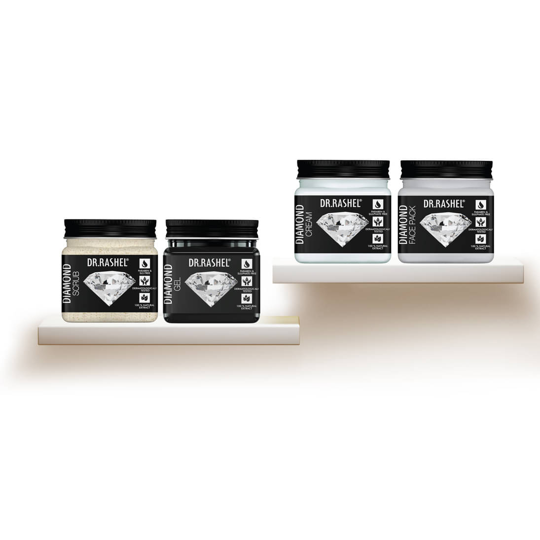 Dr.Rashel Diamond Facial Kit(Scrub, Gel,Face Pack,Cream),Glow & Firming Care,For All Skin Type,45 Ml (Pack of 4) Dr.Rashel Diamond Facial Kit(Scrub, Gel,Face Pack,Cream),Glow & Firming Care,For All Skin Type,45 Ml (Pack of 4)
