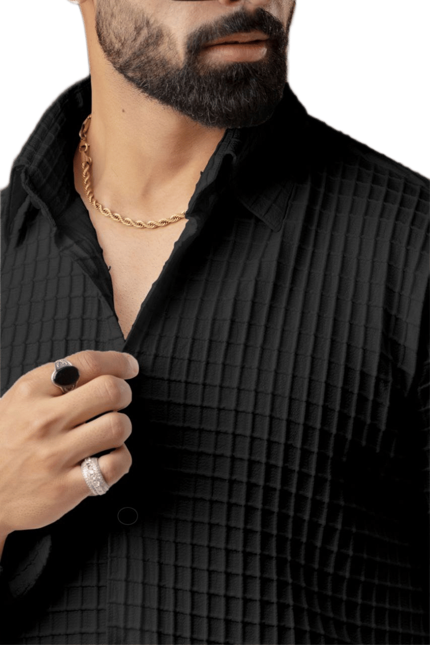 M5studio Poly Cotton Regular Fit Self Design Full Sleeves Men's Casual Shirt - Black ( Pack of 1 ) M5studio Poly Cotton Regular Fit Self Design Full Sleeves Men's Casual Shirt - Black ( Pack of 1 )