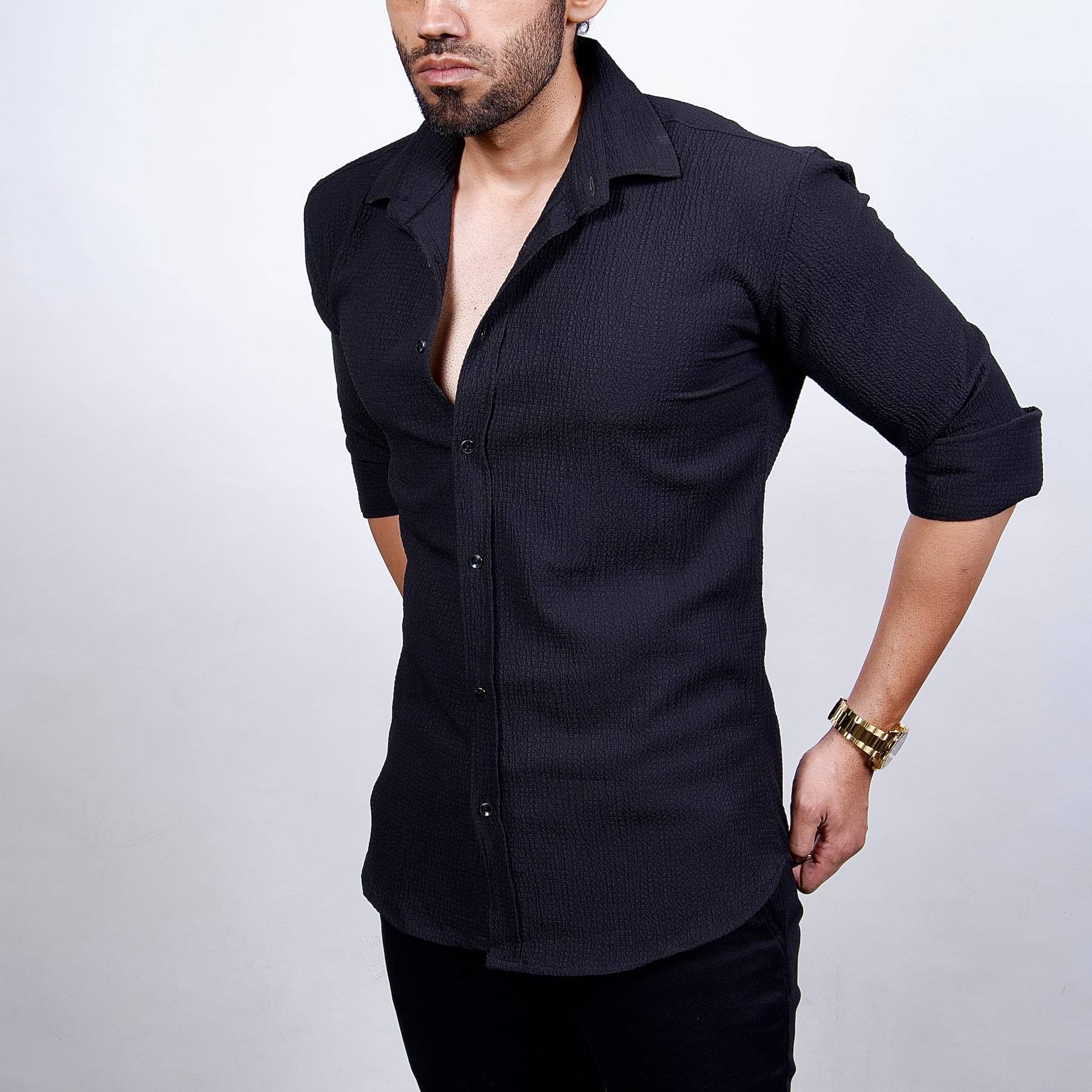     			MARMIC FAB Cotton Blend Slim Fit Self Design Full Sleeves Men's Casual Shirt - Black ( Pack of 1 )
