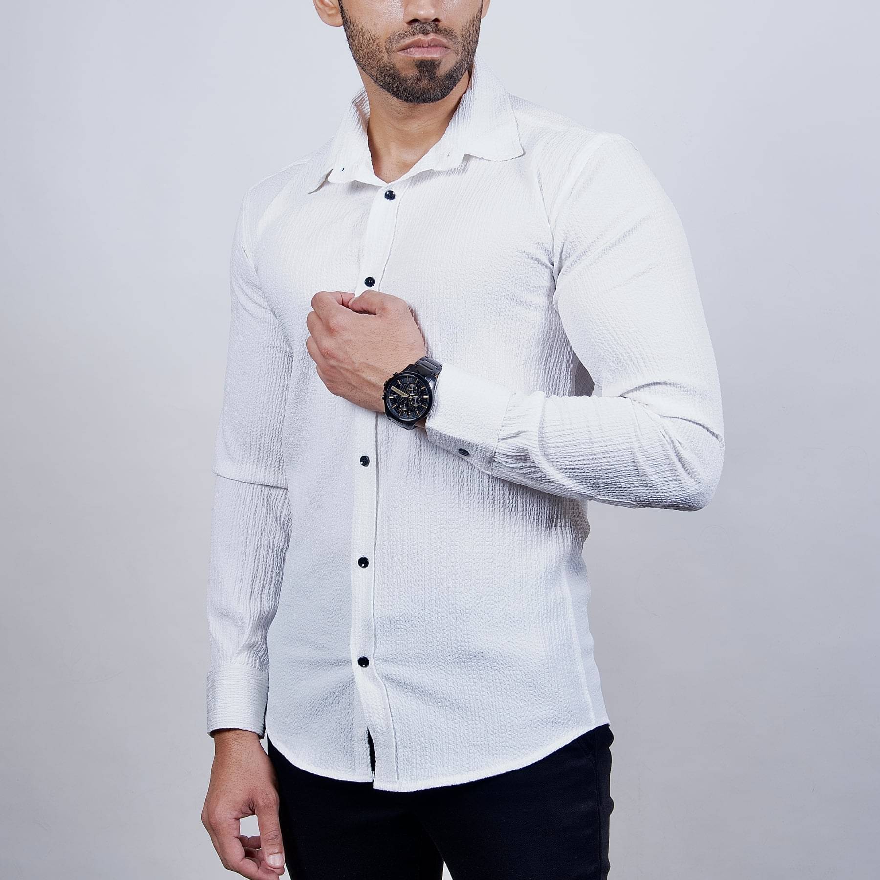 MARMIC FAB Cotton Blend Slim Fit Self Design Full Sleeves Men's Casual Shirt - White ( Pack of 1 ) MARMIC FAB Cotton Blend Slim Fit Self Design Full Sleeves Men's Casual Shirt - White ( Pack of 1 )
