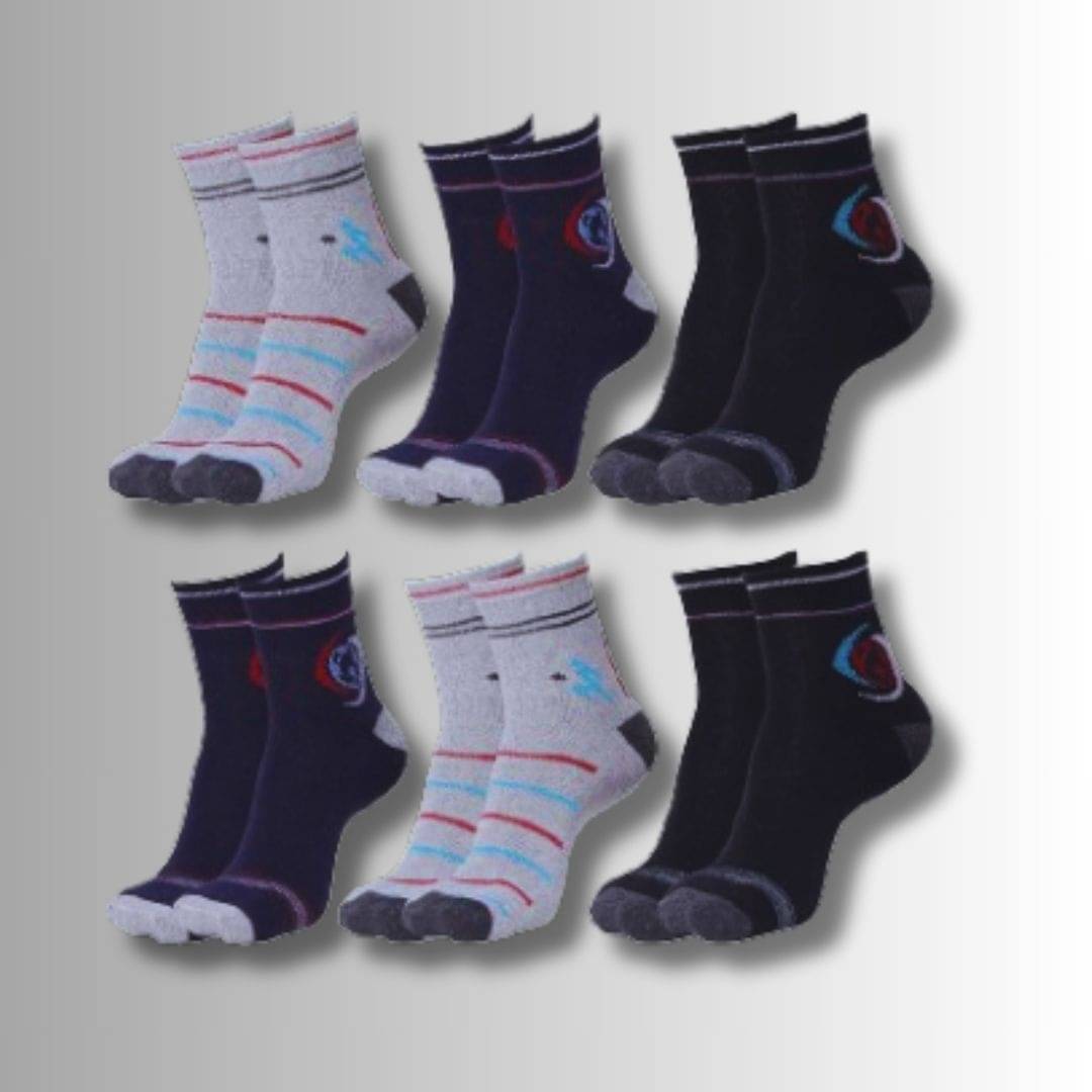 MJE Pack of 6 Men's Cotton Blend Ankle Length Socks ( Multicolor )     			MJE Pack of 6 Men's Cotton Blend Ankle Length Socks ( Multicolor )