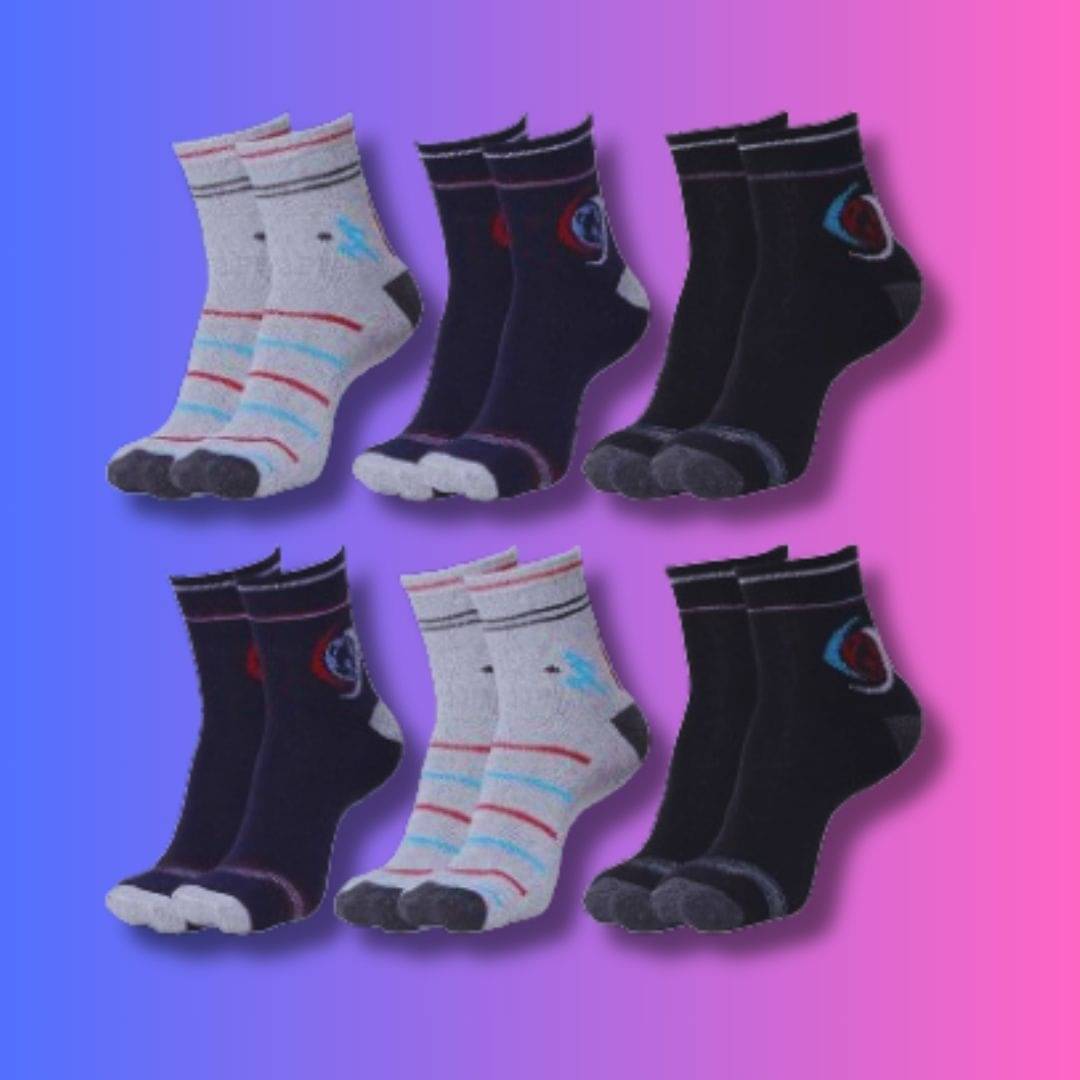 MJE Pack of 6 Men's Cotton Blend Ankle Length Socks ( Multicolor ) MJE Pack of 6 Men's Cotton Blend Ankle Length Socks ( Multicolor )
