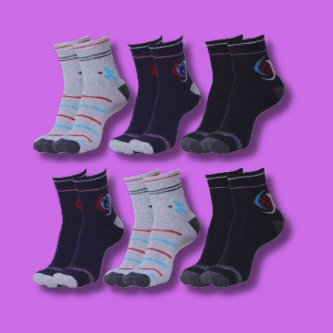 MJE Pack of 6 Men's Cotton Blend Ankle Length Socks ( Multicolor )     			MJE Pack of 6 Men's Cotton Blend Ankle Length Socks ( Multicolor )