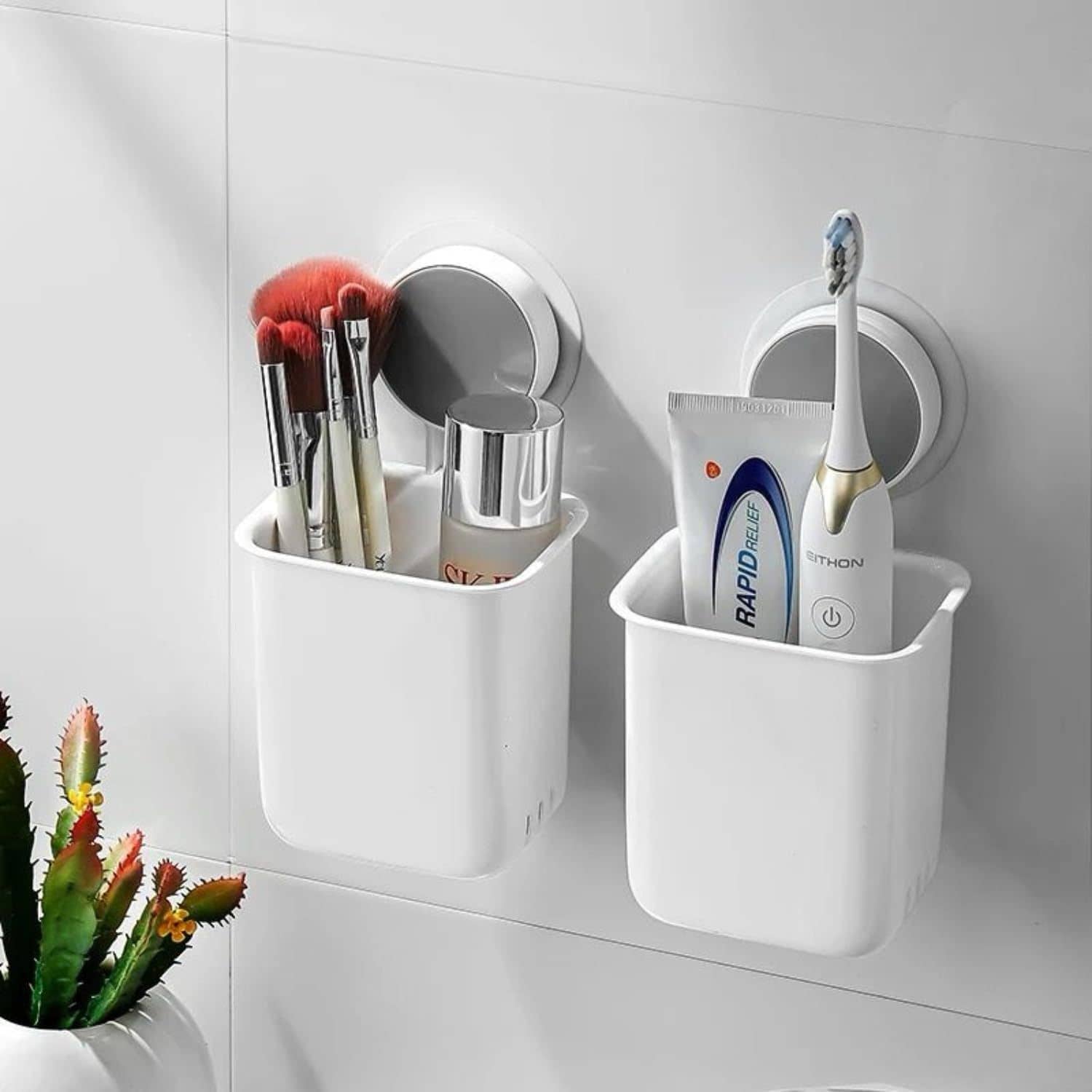 NCMART 2 Pcs Plastic Toothbrush Holders for Bathroom | Wall Mounted Toothbrush Holder | Toothbrush Holders for Toothbrushes | Bathroom Shelf for Wall and Multipurpose