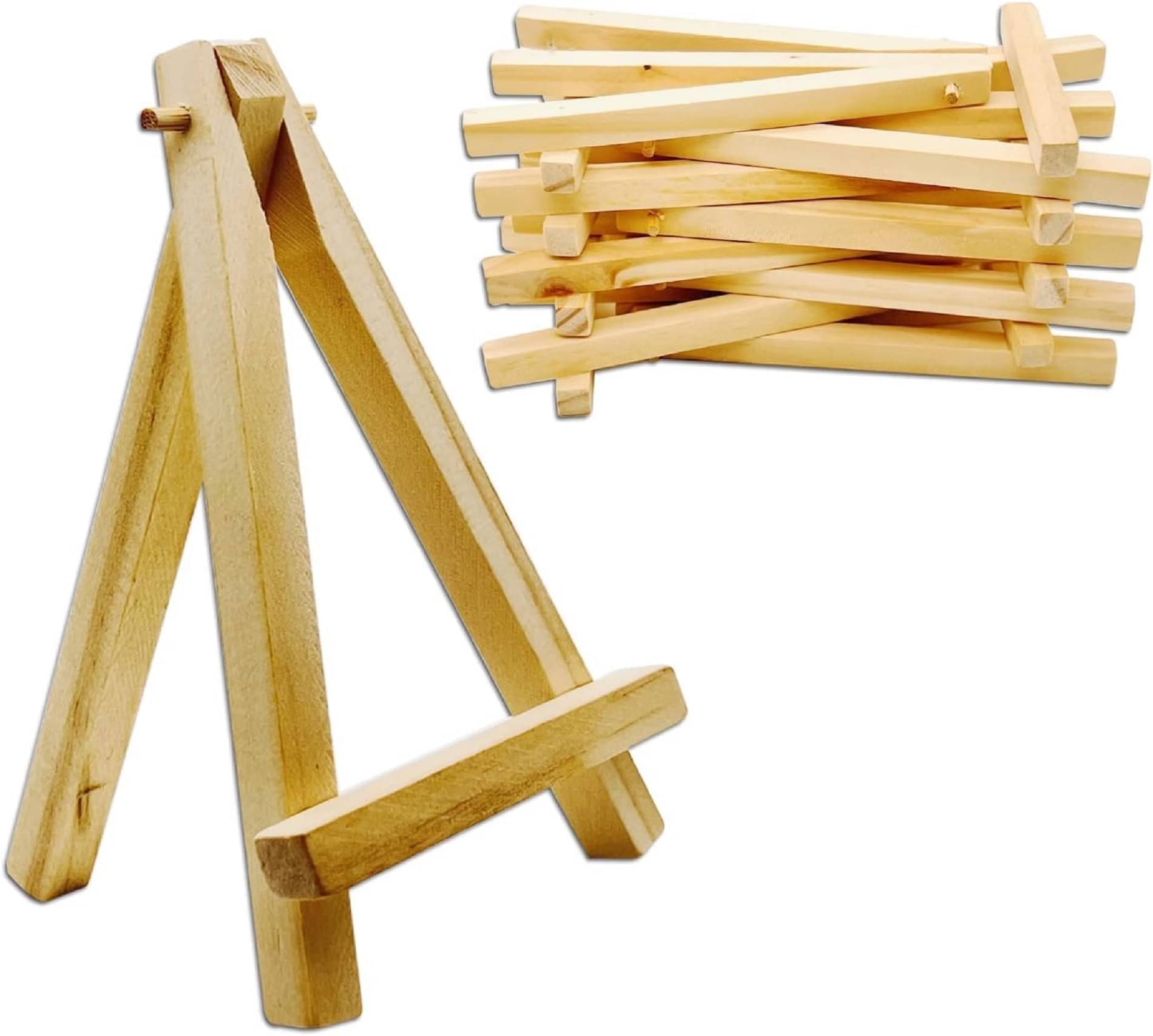     			PRANSUNITA 6 Inch Wood Mini Easel Stand, Small Table Top Triangle Easels for Displaying Canvas Paintings, Weddings, Business Cards, Photos, DIY Crafts- 10 pcs