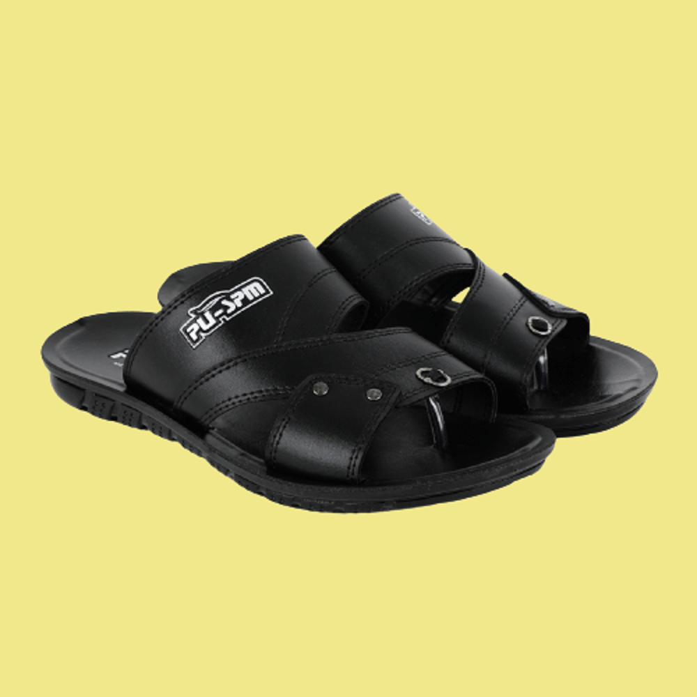     			PU-SPM Black Men's Leather Slipper
