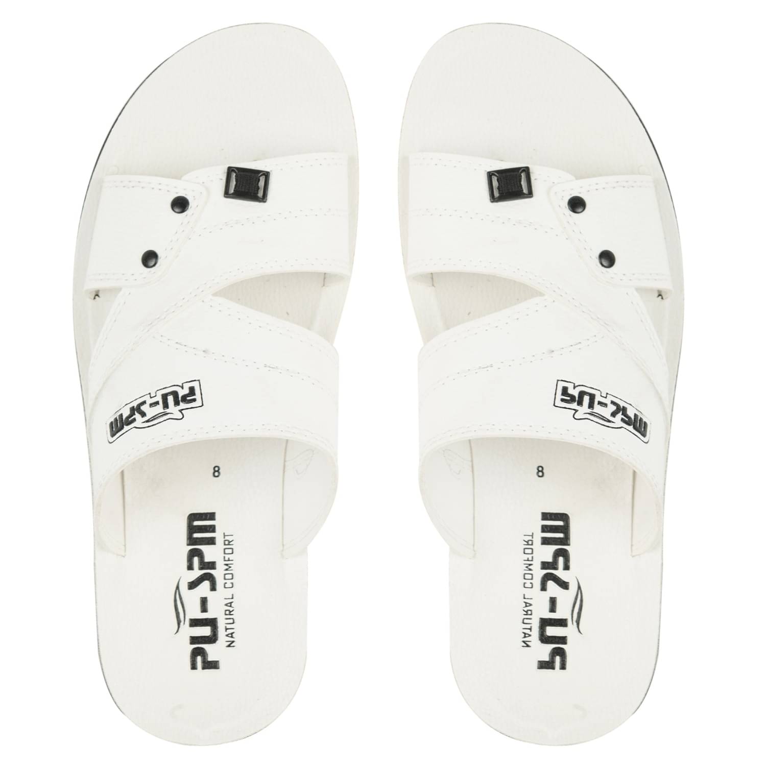     			PU-SPM White Men's Leather Slipper