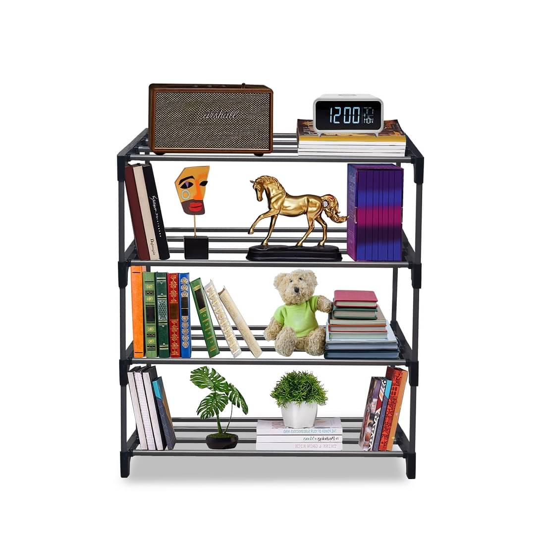     			RMERCHANTS 4 Layer Open Shoe Rack With Metal Pipe Shoe Storage for Home & Office (Silver)