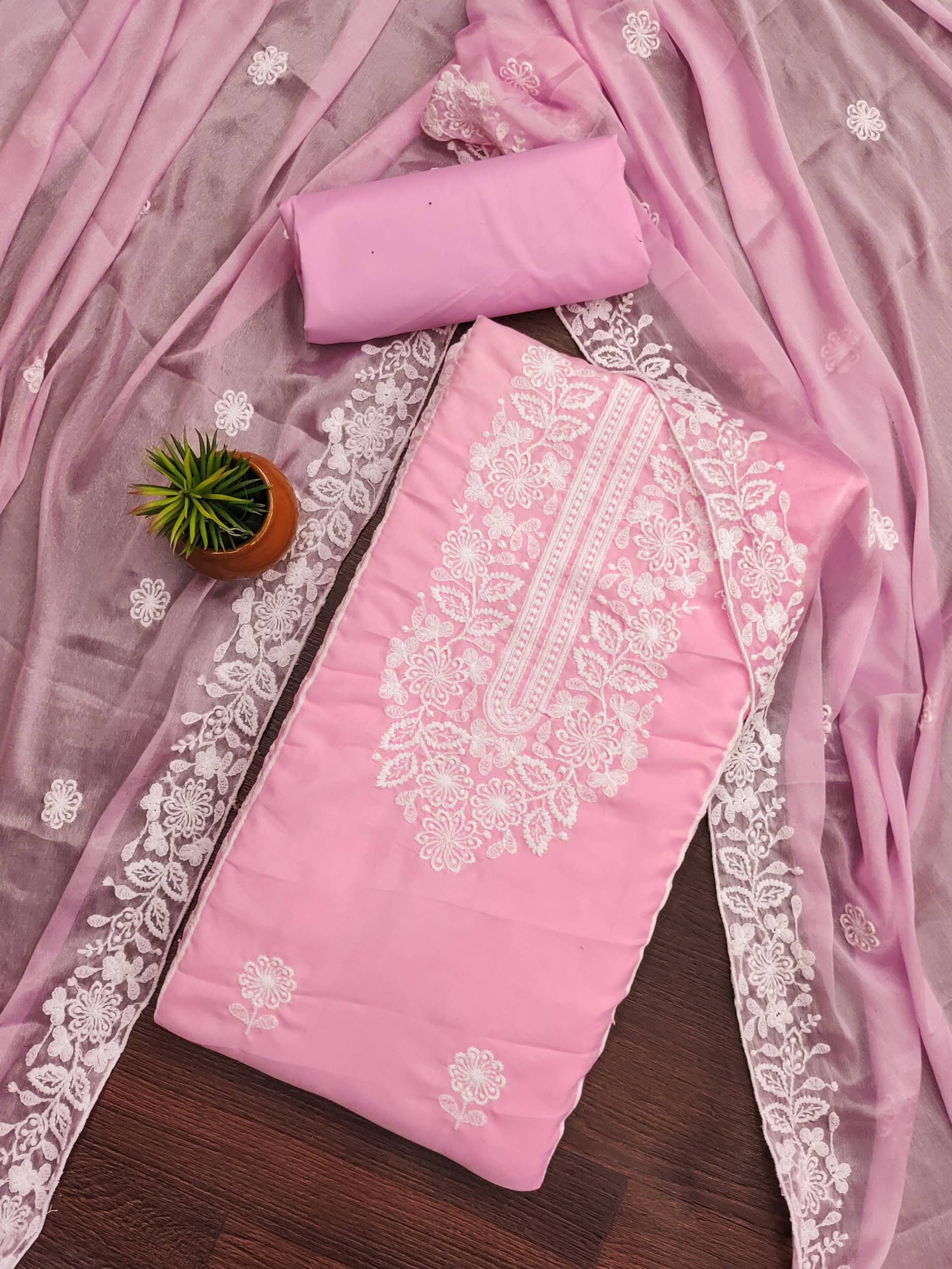     			Rangtulika Ethnics Women Chanderi Unstitched Dress Material ( Pink )