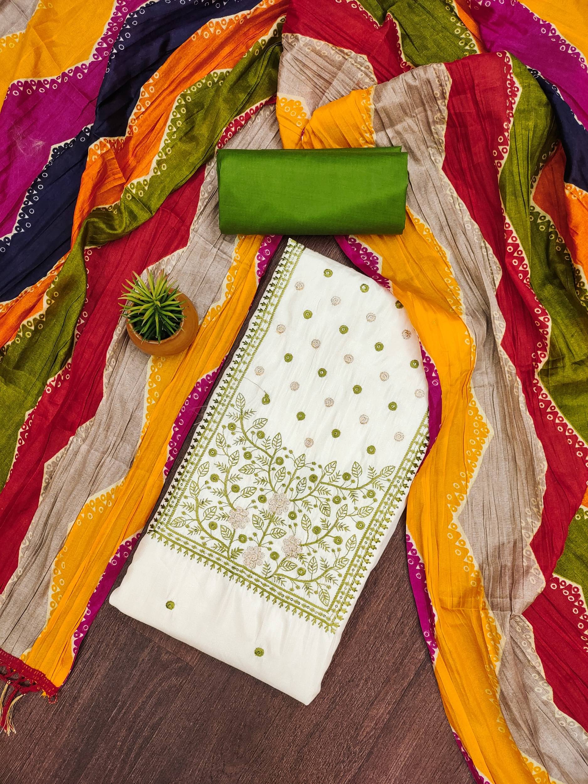 Rangtulika Ethnics Women Chanderi Unstitched Dress Material ( Green ) Rangtulika Ethnics Women Chanderi Unstitched Dress Material ( Green )