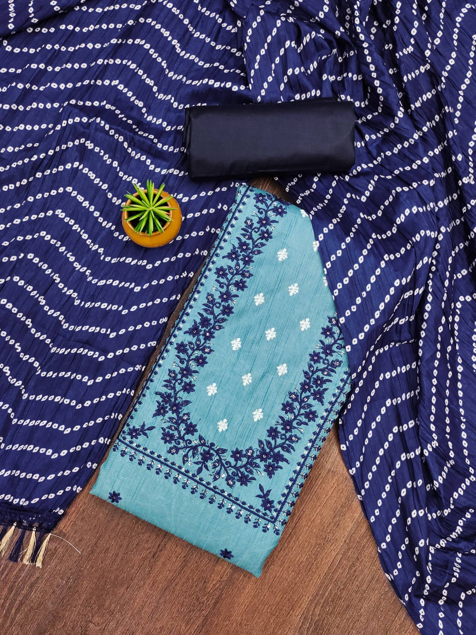     			Rangtulika Ethnics Women Chanderi Unstitched Dress Material ( Blue )