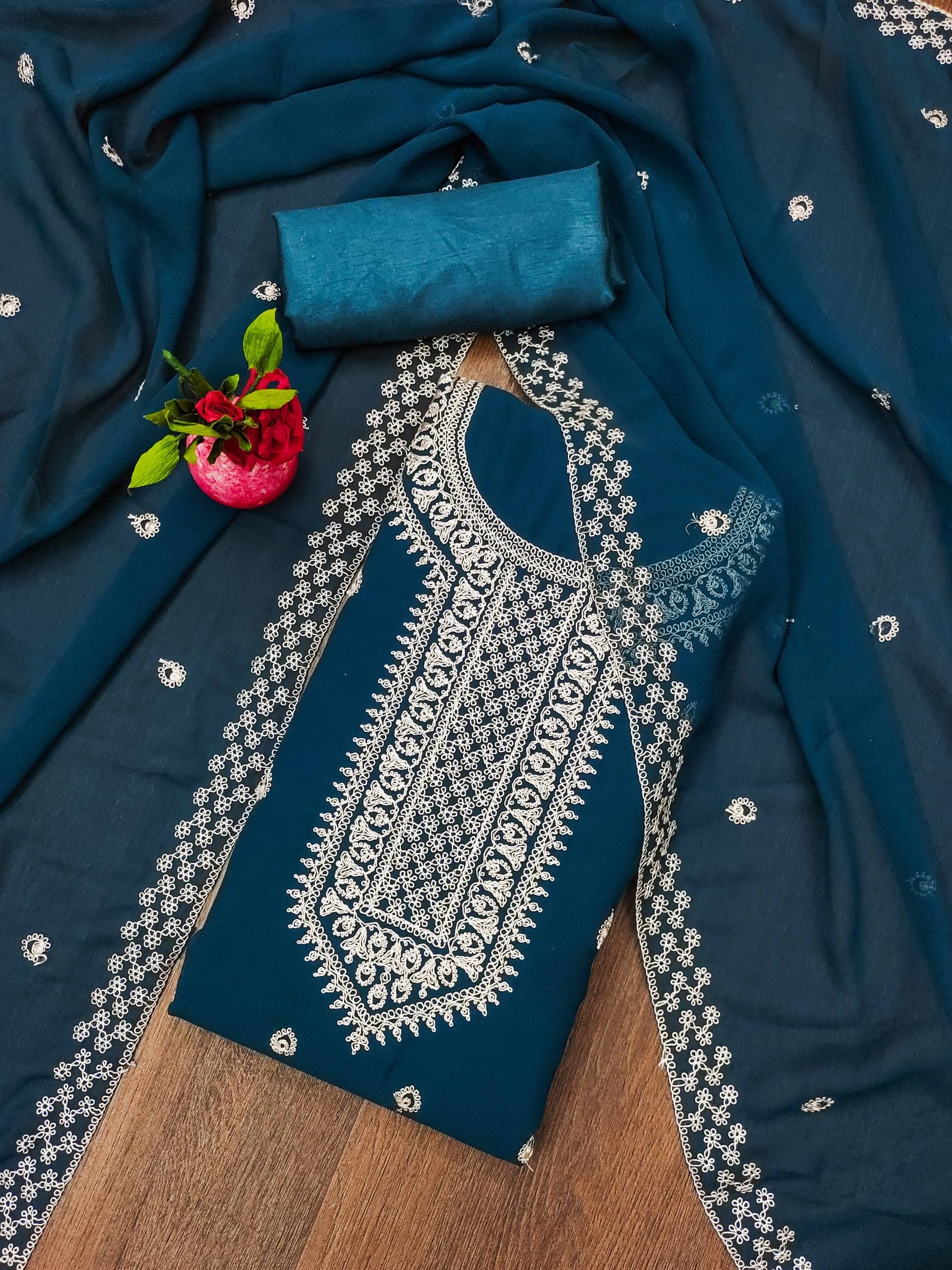 Rangtulika Ethnics Women Chanderi Unstitched Dress Material ( Blue ) Rangtulika Ethnics Women Chanderi Unstitched Dress Material ( Blue )