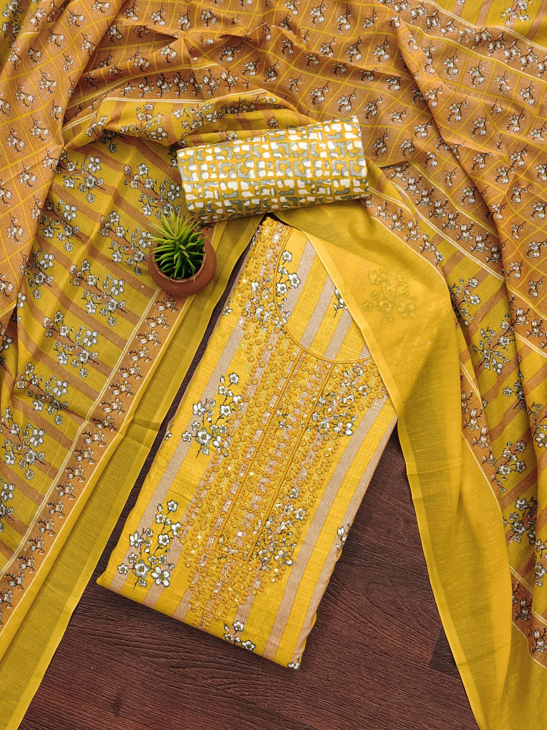     			Rangtulika Ethnics Women Chanderi Unstitched Dress Material ( Yellow )