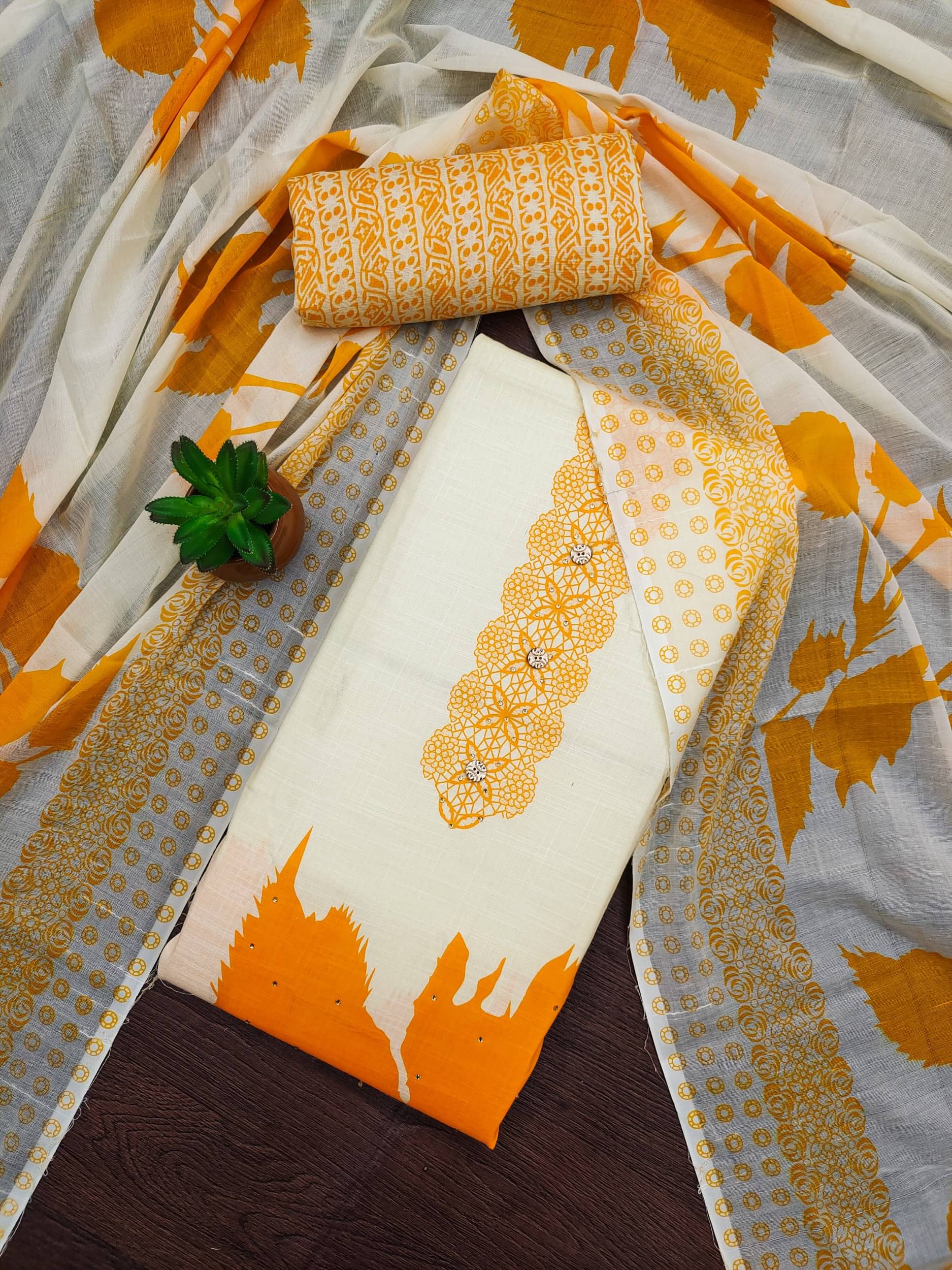     			Rangtulika Ethnics Women Chanderi Unstitched Dress Material ( Orange )