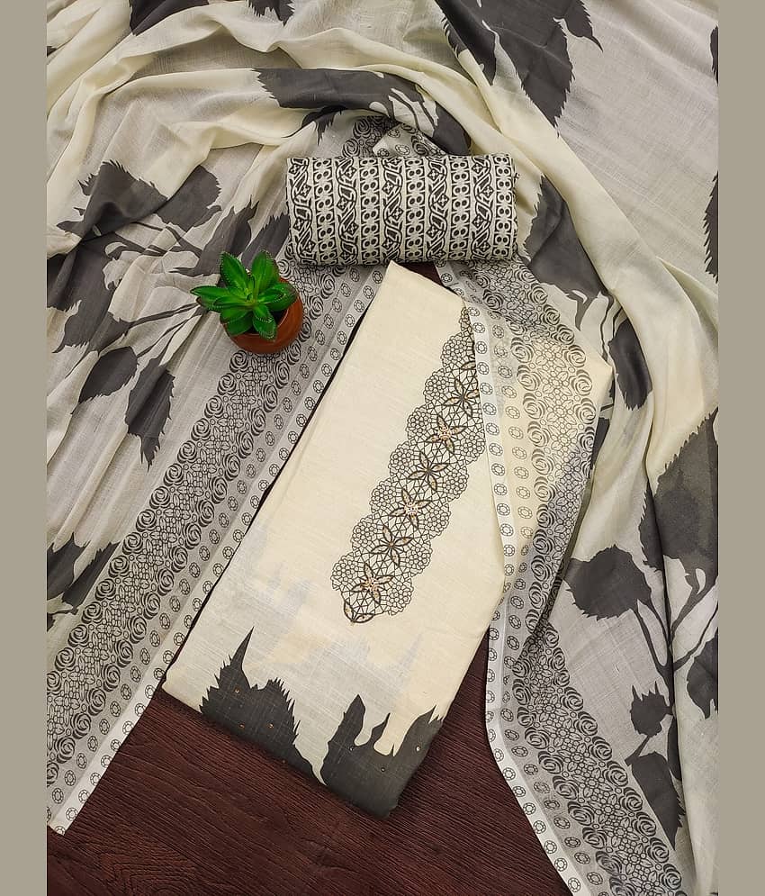 Rangtulika Ethnics Women Chanderi Unstitched Dress Material ( Grey ) - Unstitched Fabrics | Buy online on ZillyBuy