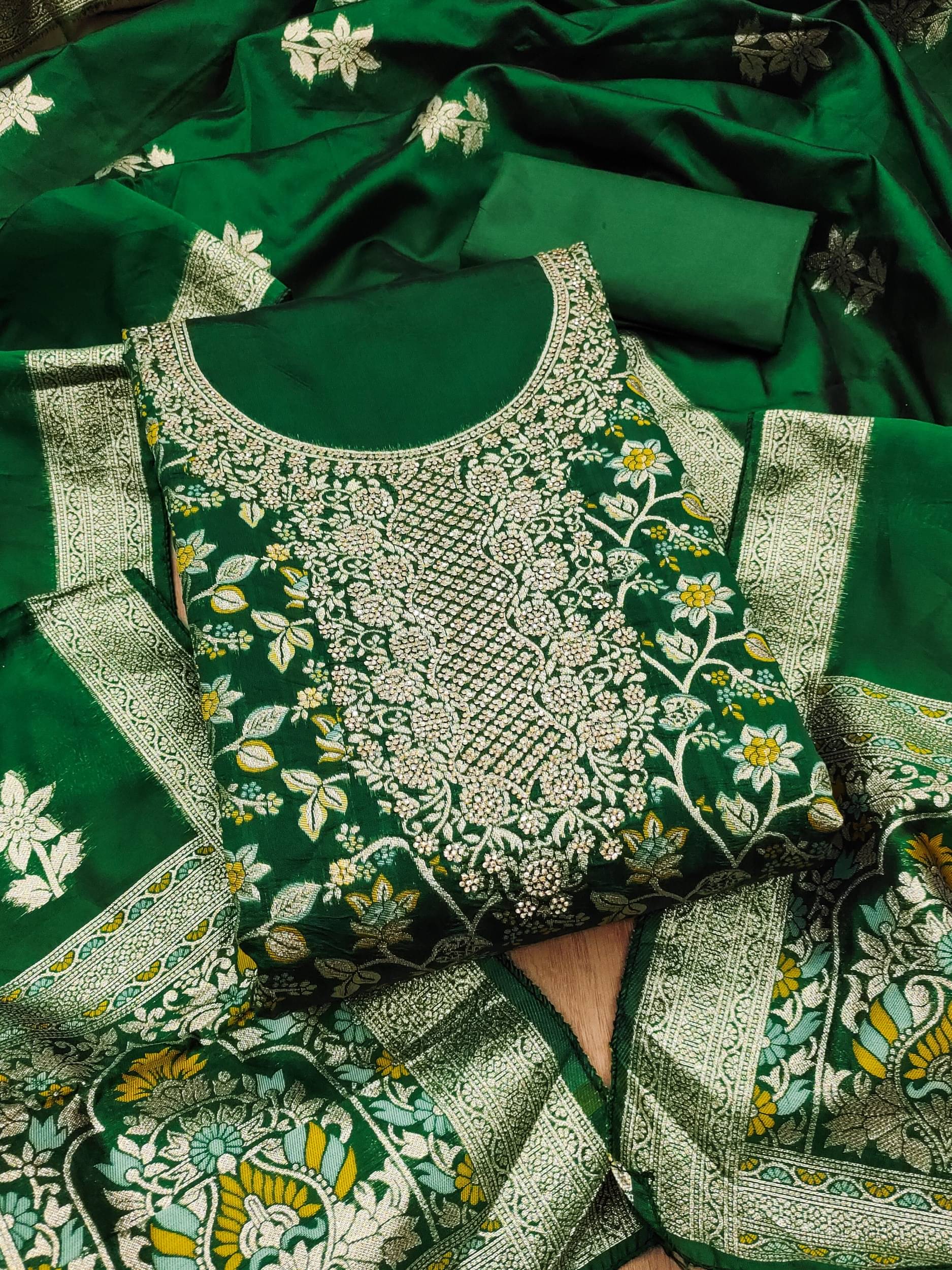     			Rangtulika Ethnics Women Chanderi Unstitched Dress Material ( Green )