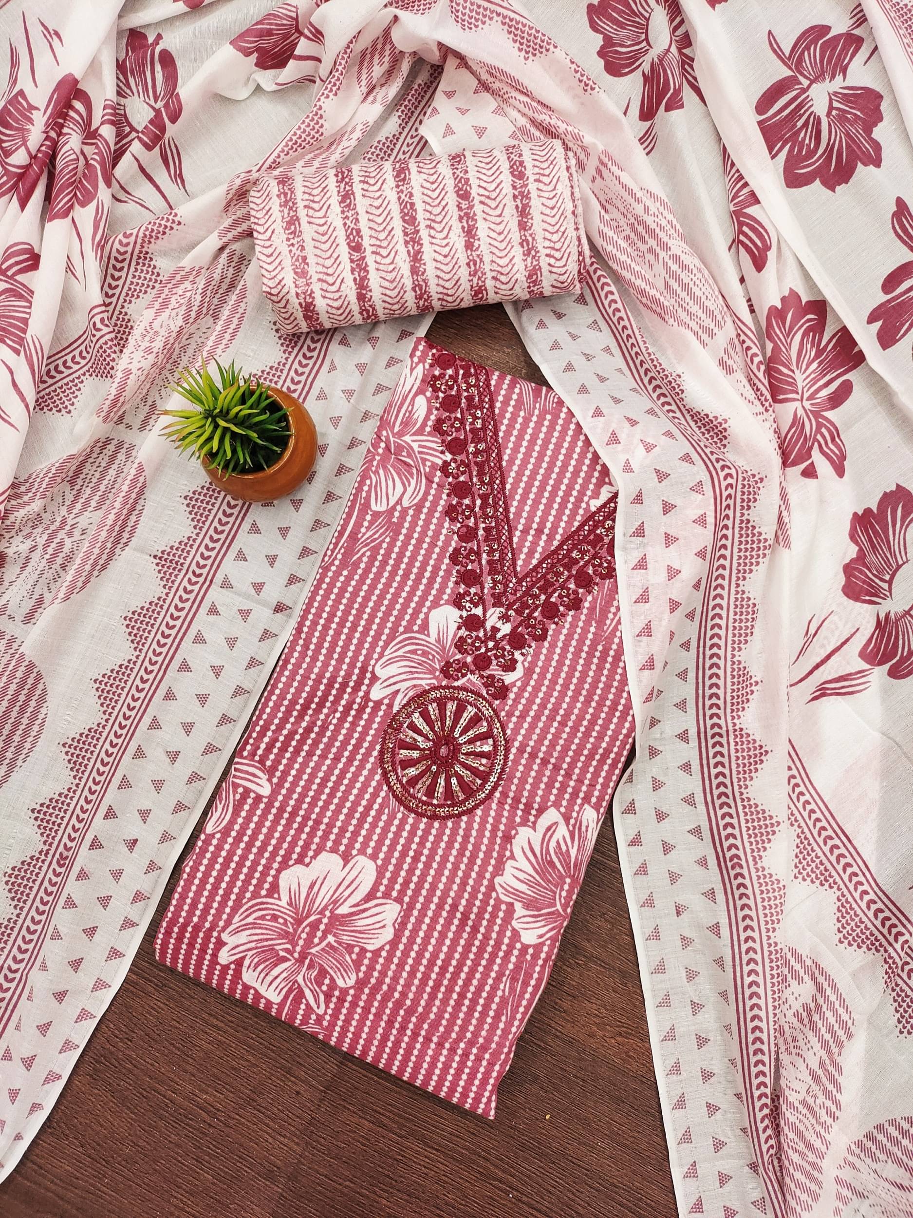     			Rangtulika Ethnics Women Chanderi Unstitched Dress Material ( Pink )