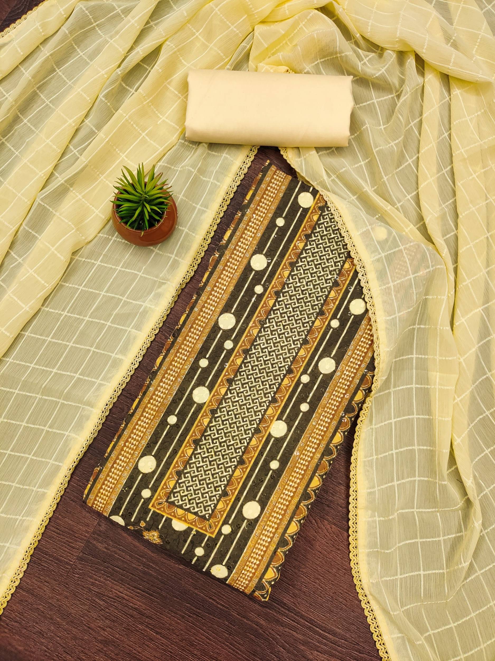 Rangtulika Ethnics Women Chanderi Unstitched Dress Material ( Yellow )     			Rangtulika Ethnics Women Chanderi Unstitched Dress Material ( Yellow )