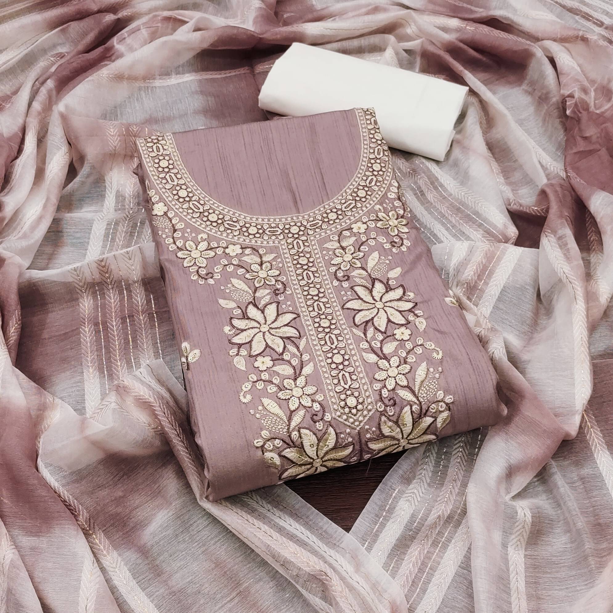 Rangtulika Ethnics Women Chanderi Unstitched Dress Material ( Purple )     			Rangtulika Ethnics Women Chanderi Unstitched Dress Material ( Purple )