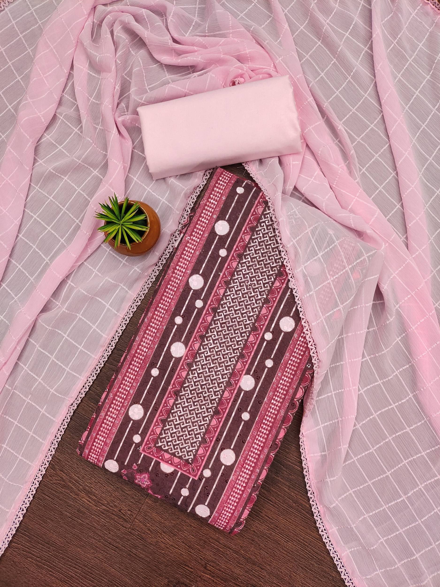 Rangtulika Ethnics Women Chanderi Unstitched Dress Material ( Pink )     			Rangtulika Ethnics Women Chanderi Unstitched Dress Material ( Pink )