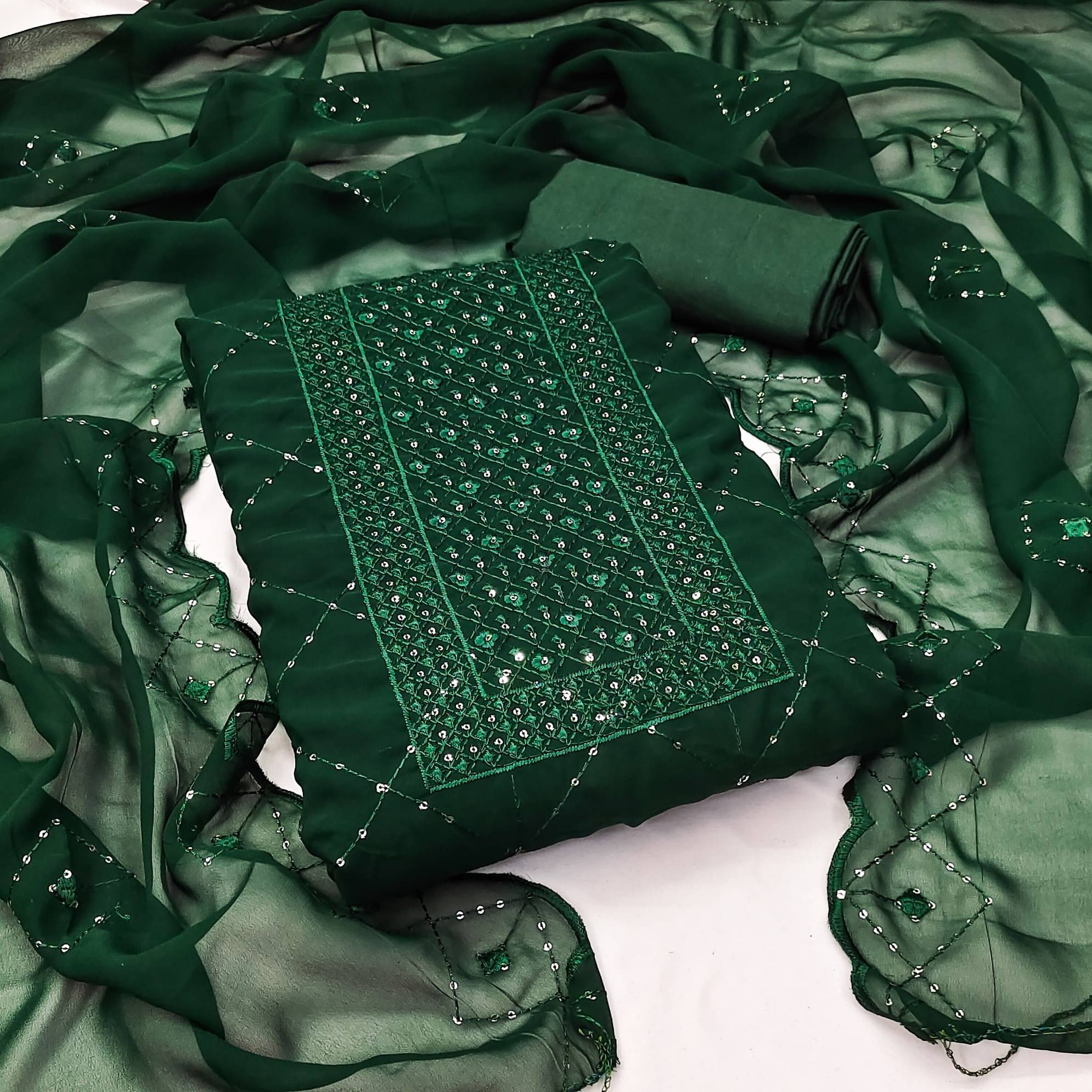     			Rangtulika Ethnics Women Georgette Unstitched Dress Material ( Green )