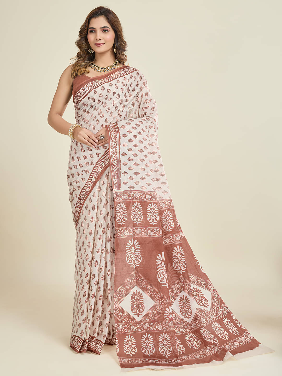     			SHANVIKA Cotton Printed Saree Without Blouse Piece ( Beige )