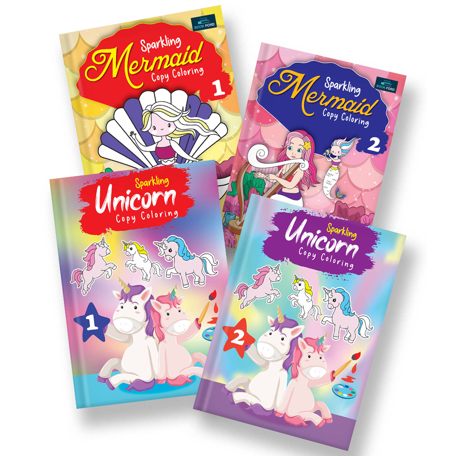 Sparkling Copy Coloring Book For Kids (Unicorn Part 1 & 2 and Mermaid Part 1 & 2) Set Of 4 - Fun & Education, Coloring Activities based on Colorful Imagery Suitable for All Ages Sparkling Copy Coloring Book For Kids (Unicorn Part 1 & 2 and Mermaid Part 1 & 2) Set Of 4 - Fun & Education, Coloring Activities based on Colorful Imagery Suitable for All Ages