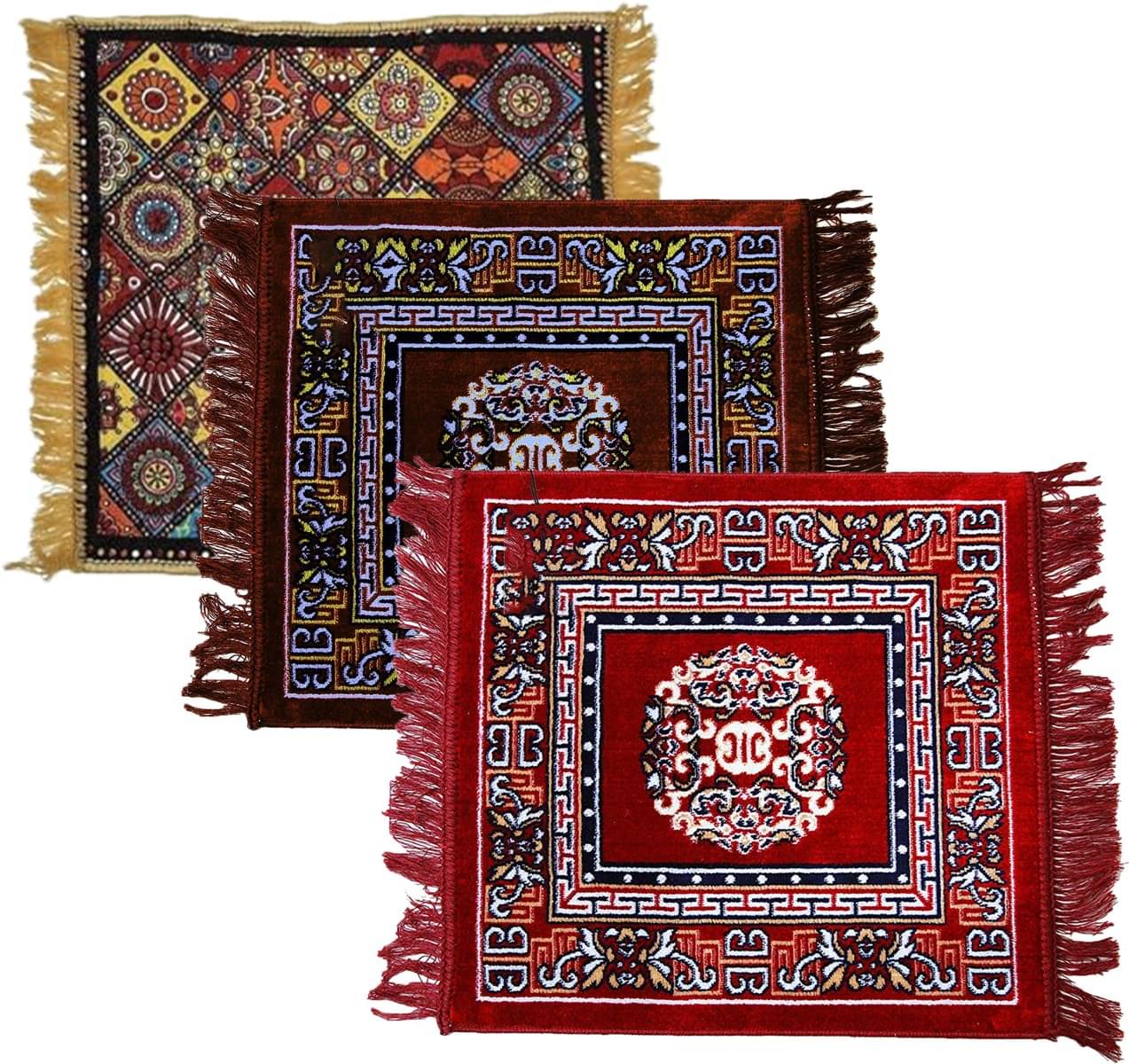 TAARAENTERPRIS Multi Set of 3 Velvet Prayer Mat ( 45 X 45 cm ) TAARAENTERPRIS Multi Set of 3 Velvet Prayer Mat ( 45 X 45 cm )