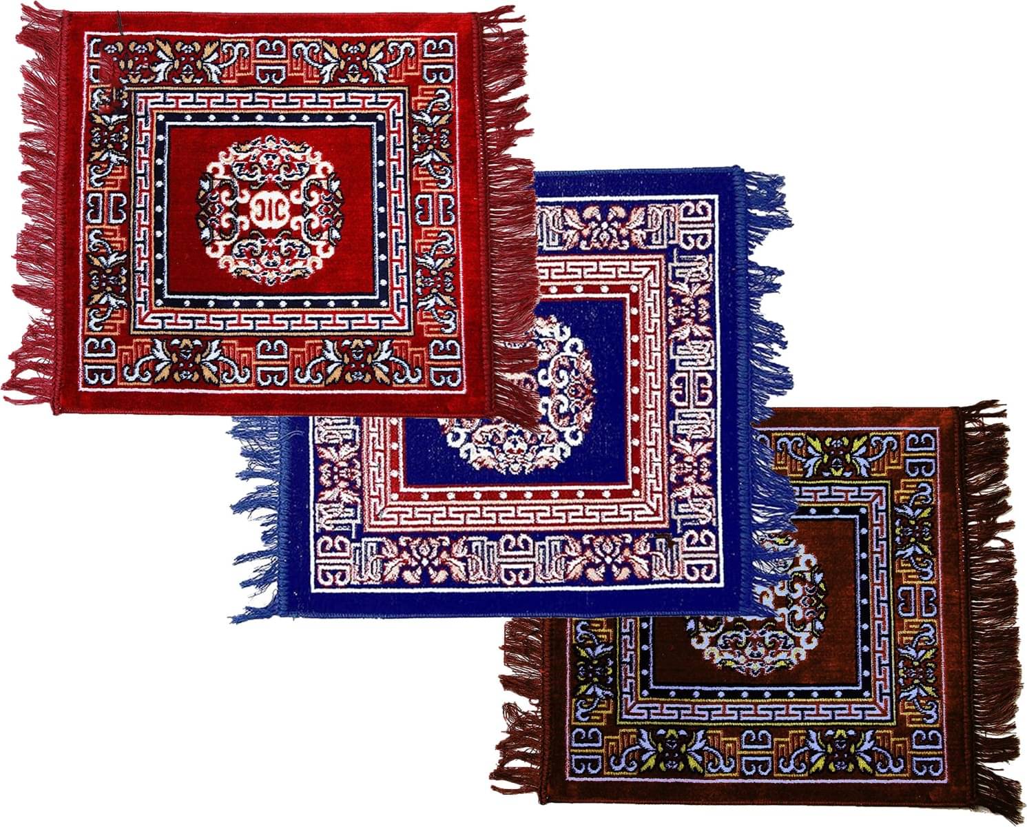 TAARAENTERPRIS Multi Set of 3 Velvet Prayer Mat ( 45 X 45 cm ) TAARAENTERPRIS Multi Set of 3 Velvet Prayer Mat ( 45 X 45 cm )