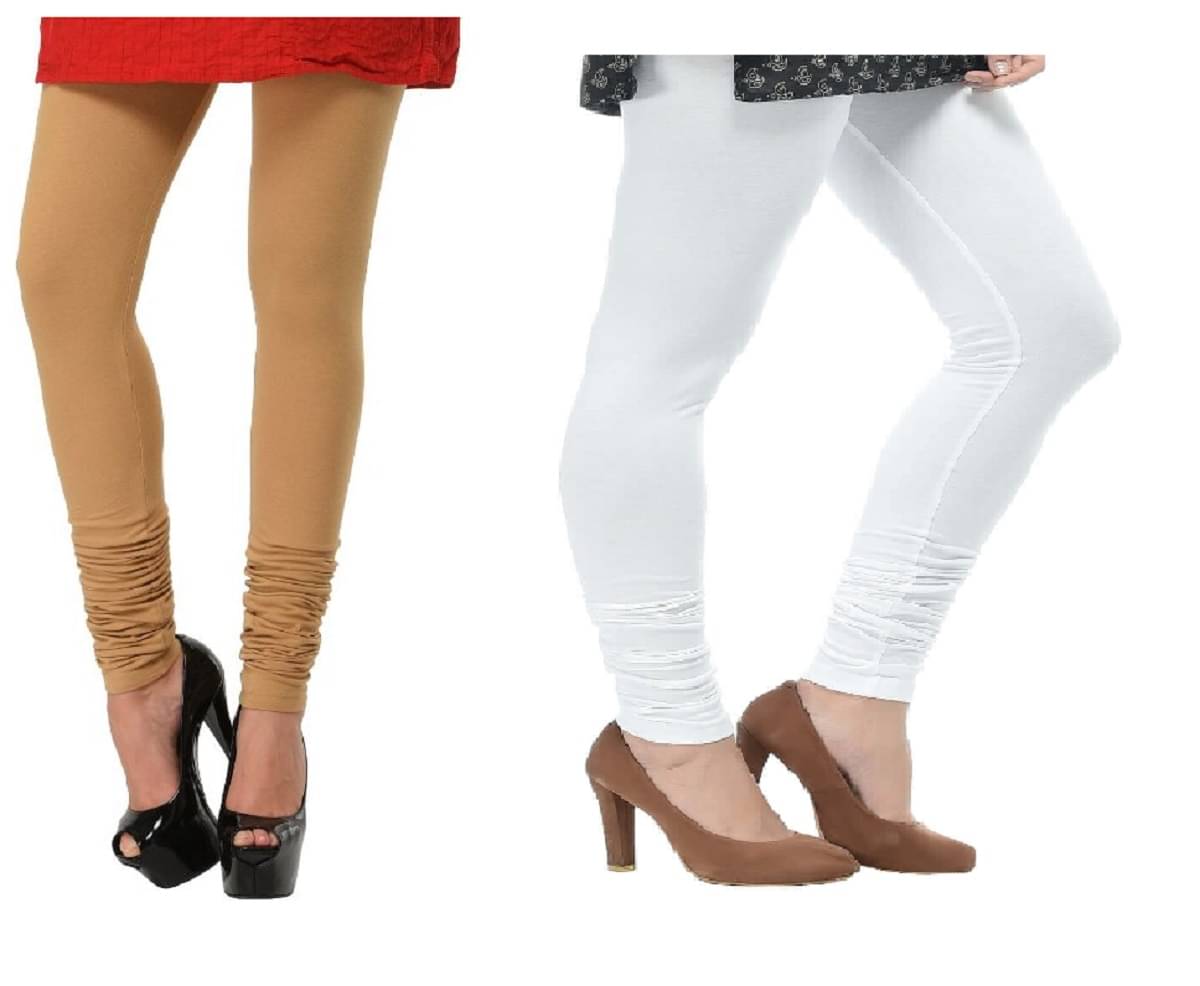     			VANIRIDDH Pack of 2 Cotton Women's Churidar ( Beige,White )
