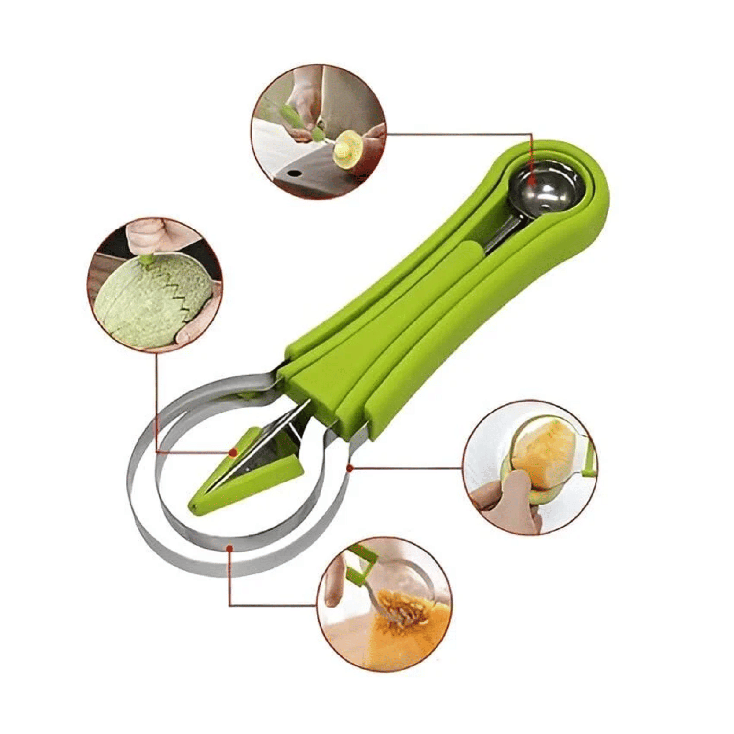 forral Silver Stainless Steel 4-in-1 Melon Baller & Fruit Carving Tool ( Set of 1 )