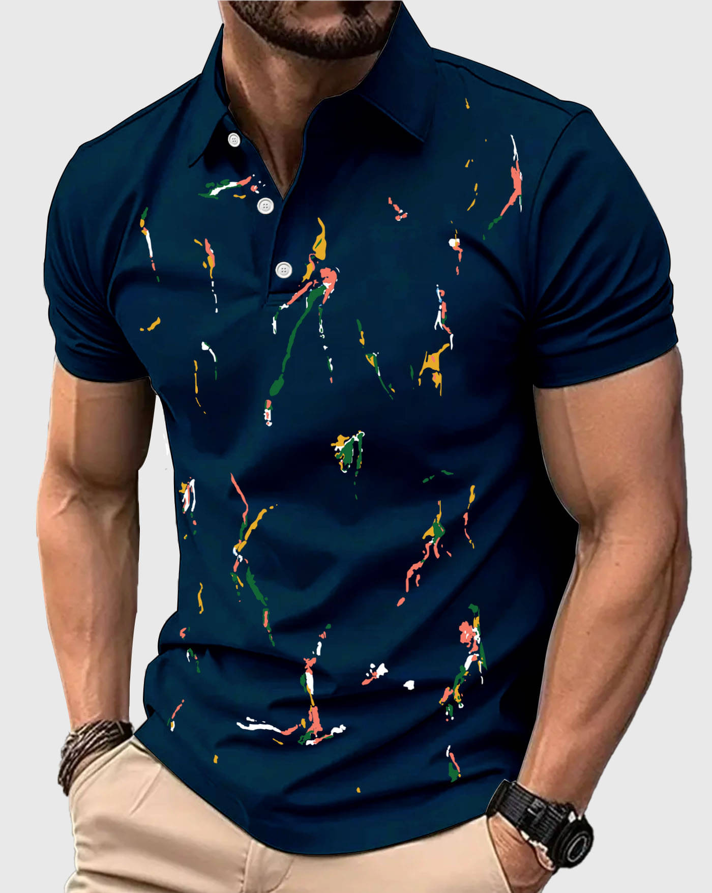 AOOSH Men Cotton Blend Regular Fit Printed Polo T Shirt ( Blue ) AOOSH Men Cotton Blend Regular Fit Printed Polo T Shirt ( Blue )