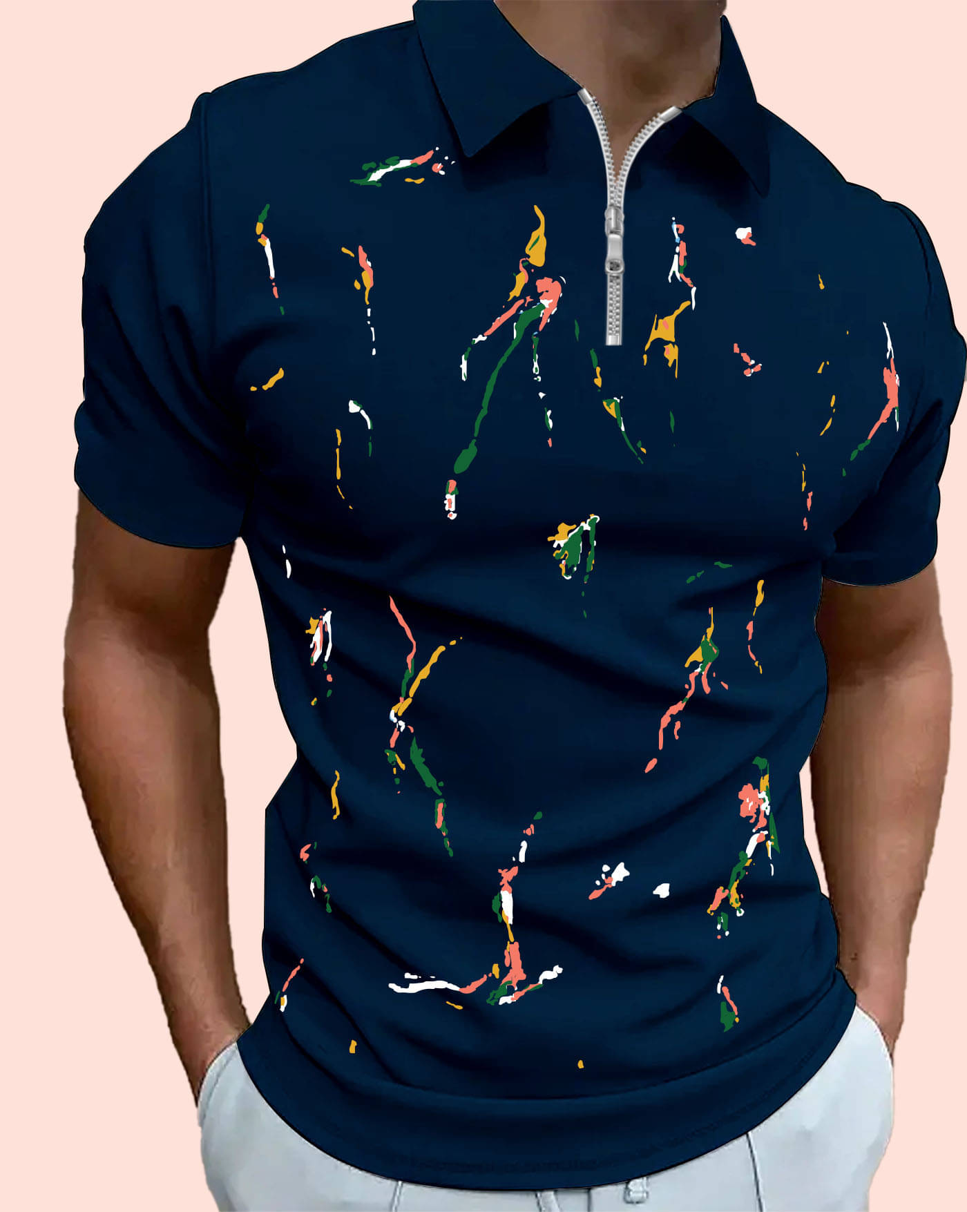 AOOSH Men Cotton Blend Regular Fit Printed Polo T Shirt ( Navy Blue ) AOOSH Men Cotton Blend Regular Fit Printed Polo T Shirt ( Navy Blue )