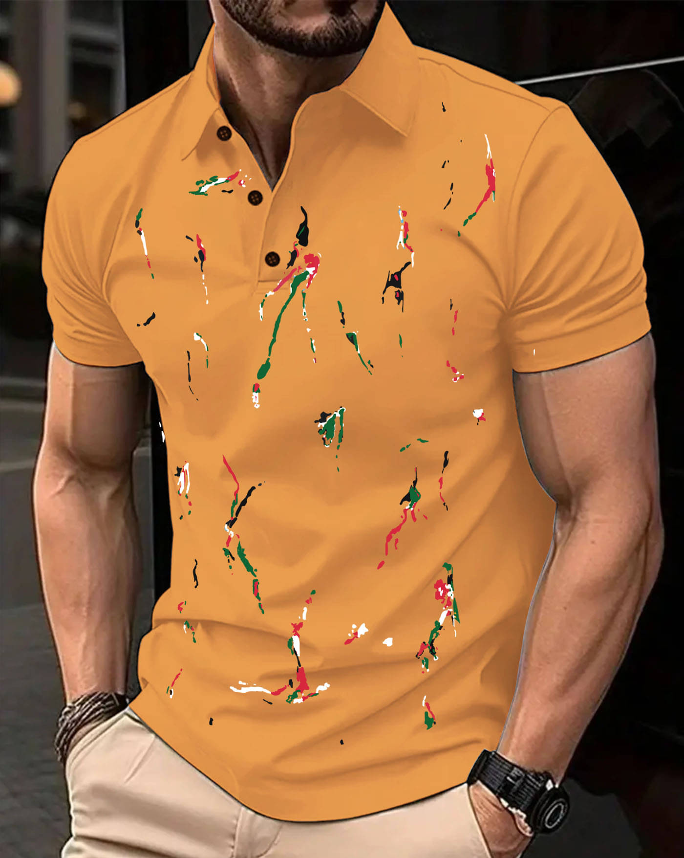 AOOSH Men Cotton Blend Regular Fit Printed Polo T Shirt ( Mustard ) AOOSH Men Cotton Blend Regular Fit Printed Polo T Shirt ( Mustard )