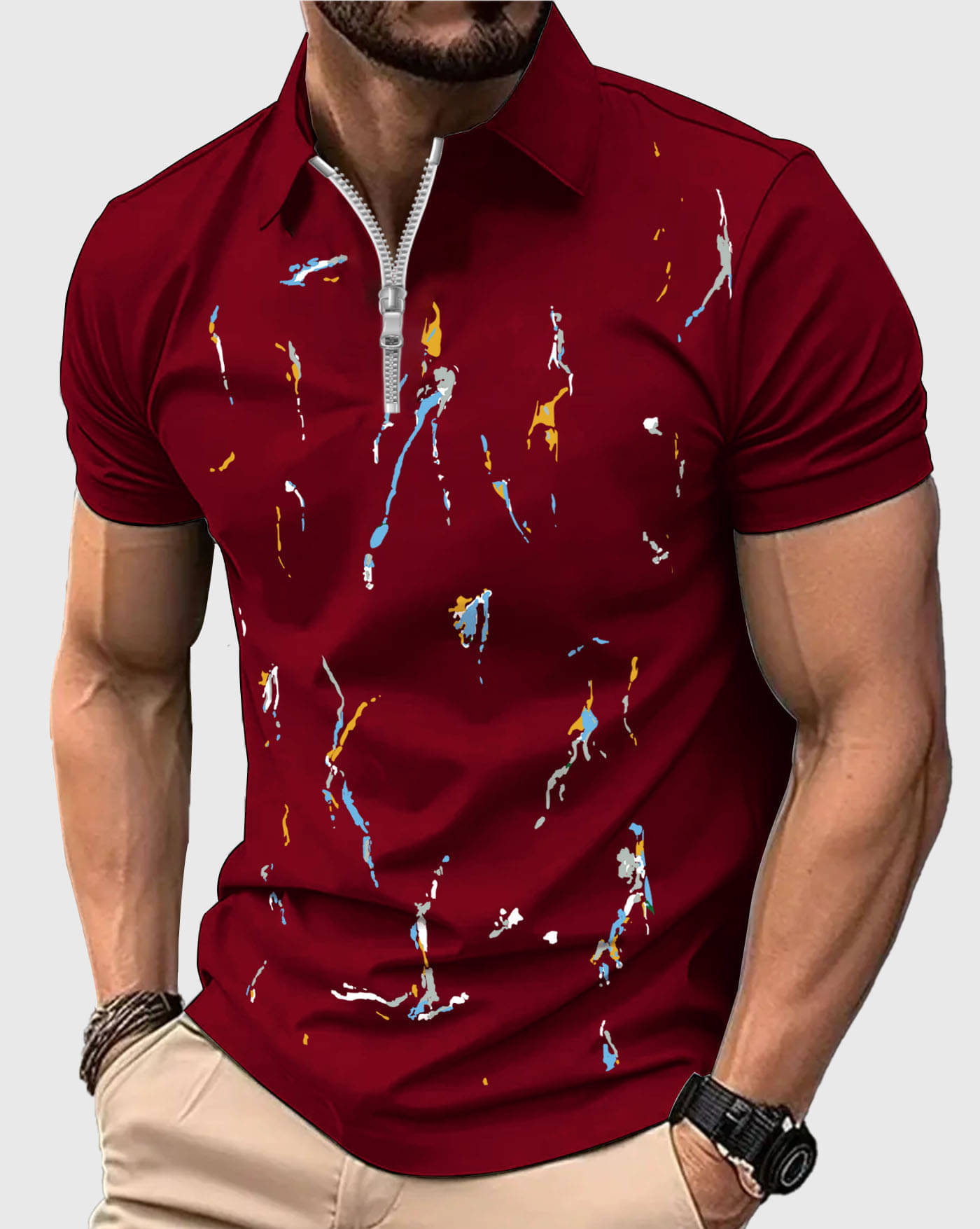     			AOOSH Men Cotton Blend Regular Fit Printed Polo T Shirt ( Maroon )