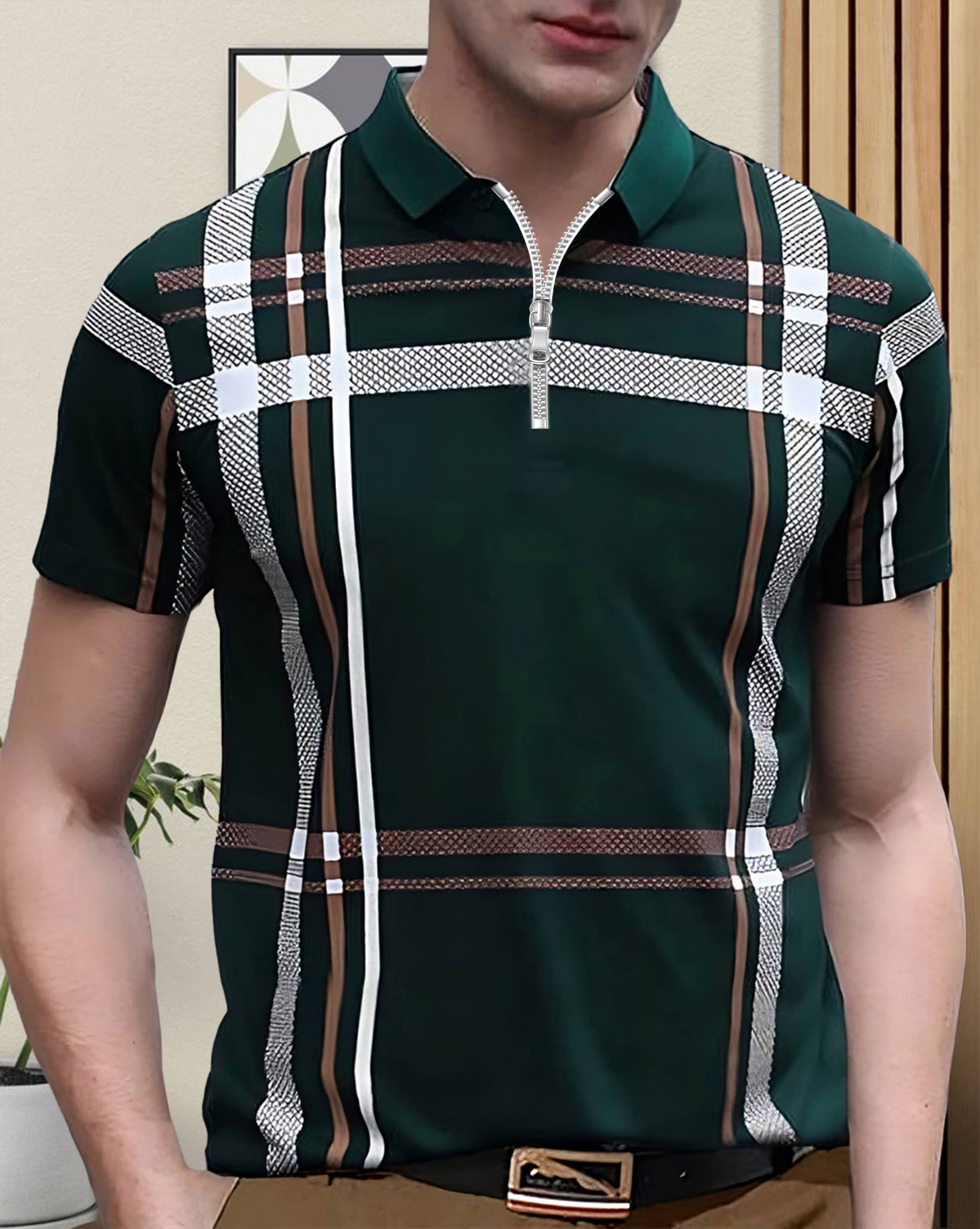     			AOOSH Men Cotton Blend Regular Fit Printed Polo T Shirt ( Dark Green )