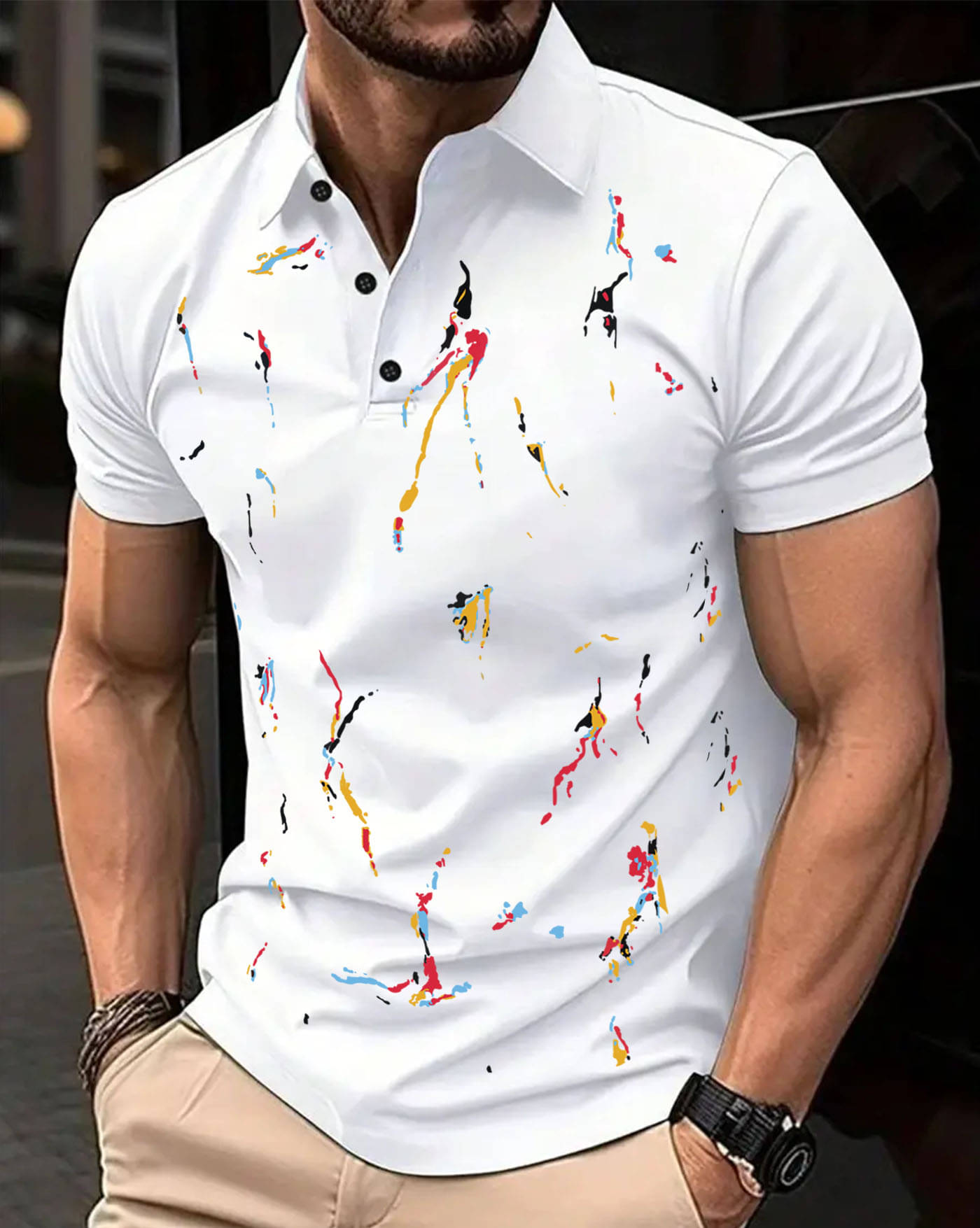 AOOSH Men Cotton Blend Regular Fit Printed Polo T Shirt ( White )     			AOOSH Men Cotton Blend Regular Fit Printed Polo T Shirt ( White )
