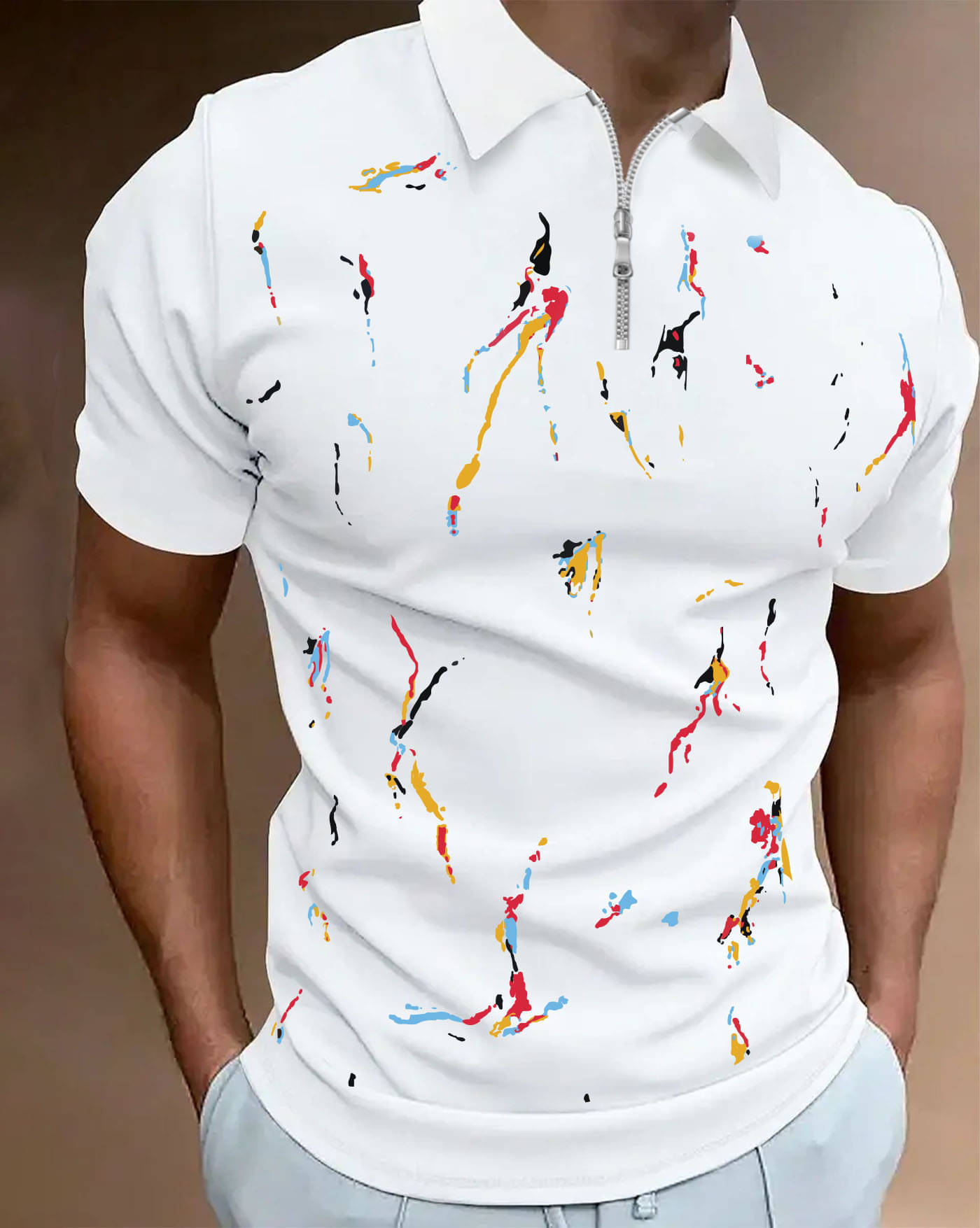     			AOOSH Men Cotton Blend Regular Fit Printed Polo T Shirt ( White )