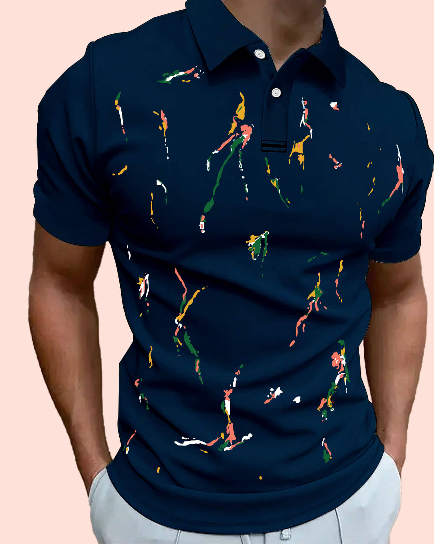    			AOOSH Men Cotton Blend Regular Fit Printed Polo T Shirt ( Navy Blue )