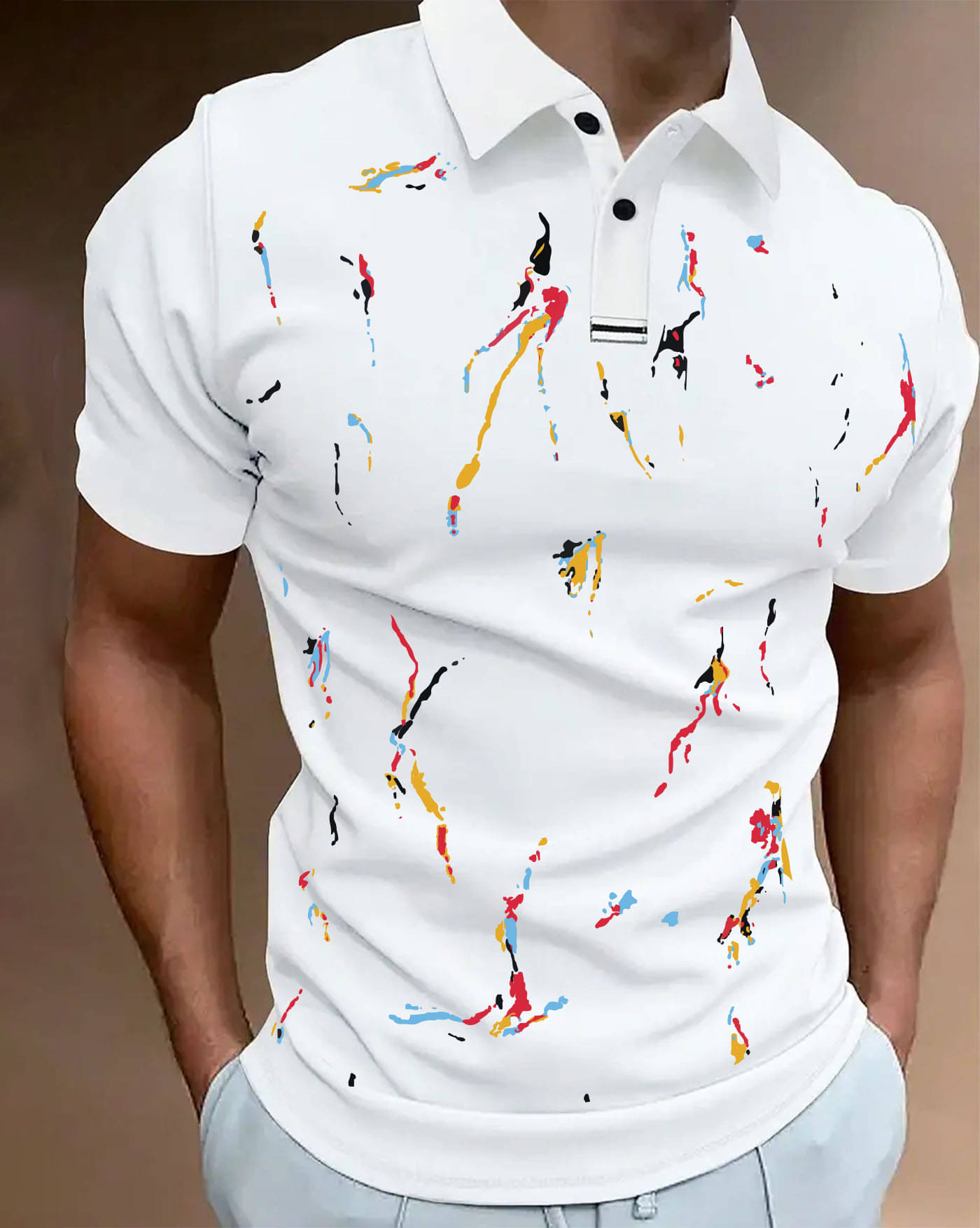 AOOSH Men Cotton Blend Regular Fit Printed Polo T Shirt ( White )     			AOOSH Men Cotton Blend Regular Fit Printed Polo T Shirt ( White )